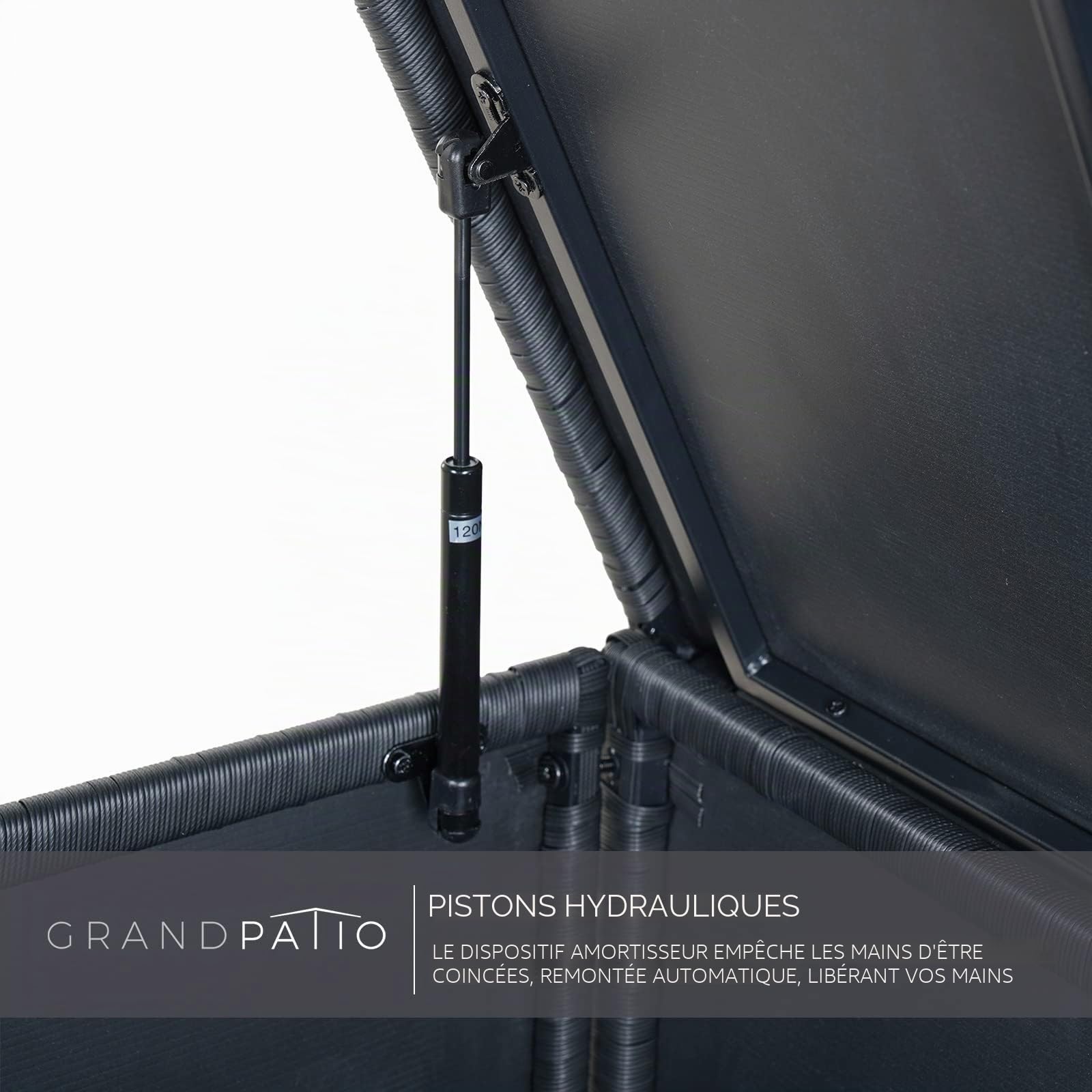 Grand patio Coffres de Rangement 480 L, Resine Tressee Boîte à Coussins avec Poignées et Roues, Déplacer Facilement, Caisse de Stockage pour Exterieur, Jardin (Noir)