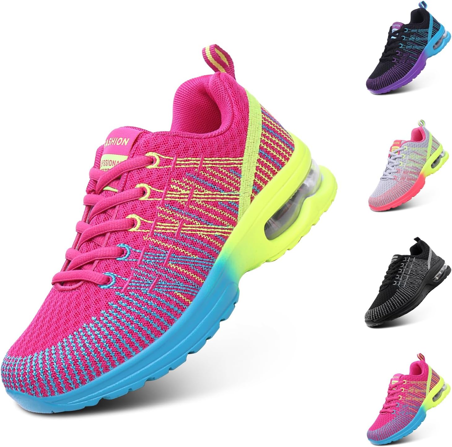 Womens Trainers Running Shoes Air Cushion Gym Shoes Athletic Sports Breathable Lightweight Jogging Sneakers for Ladies Fashion Walking Shoes Size UK 3-8