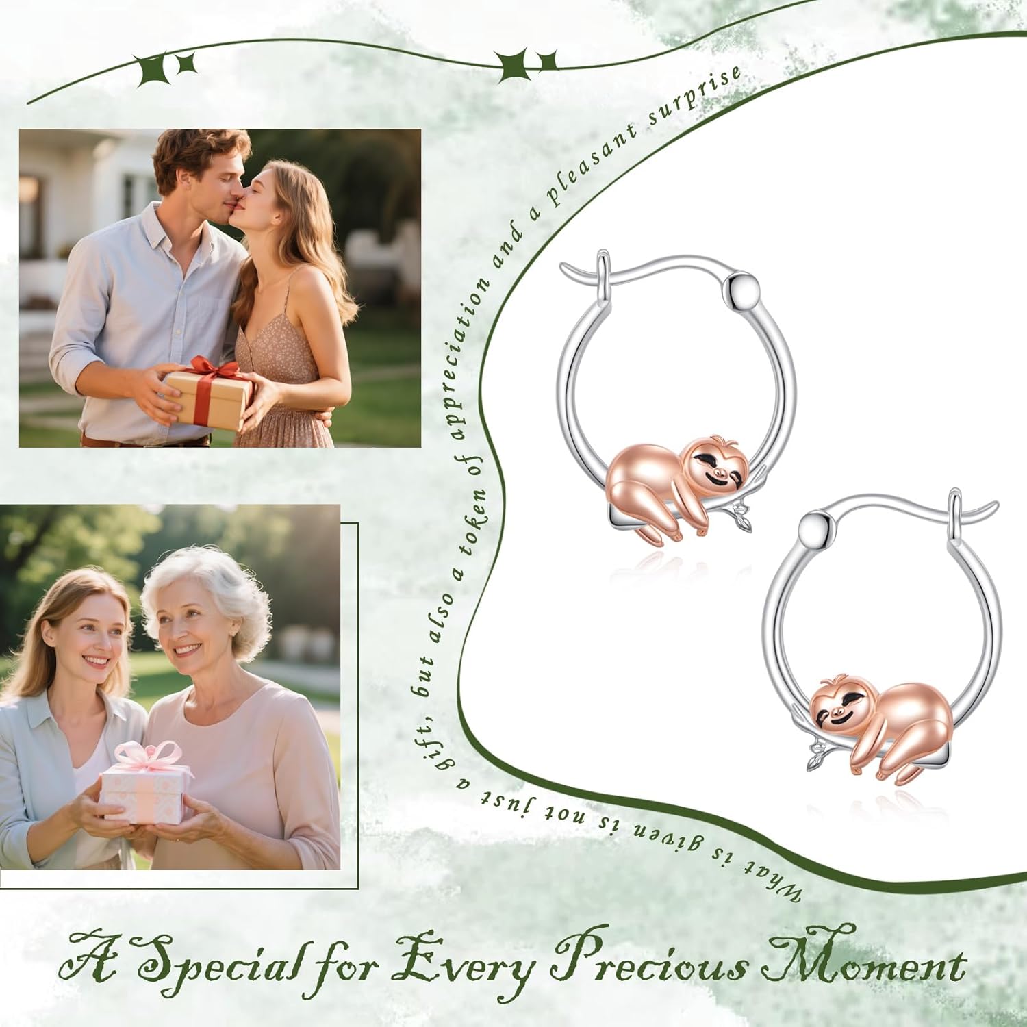 Animal Hoop Earrings Sterling Silver Sloth/Snake Hoop Earrings Cute Animal Jewelry Gifts for Women - Image 6