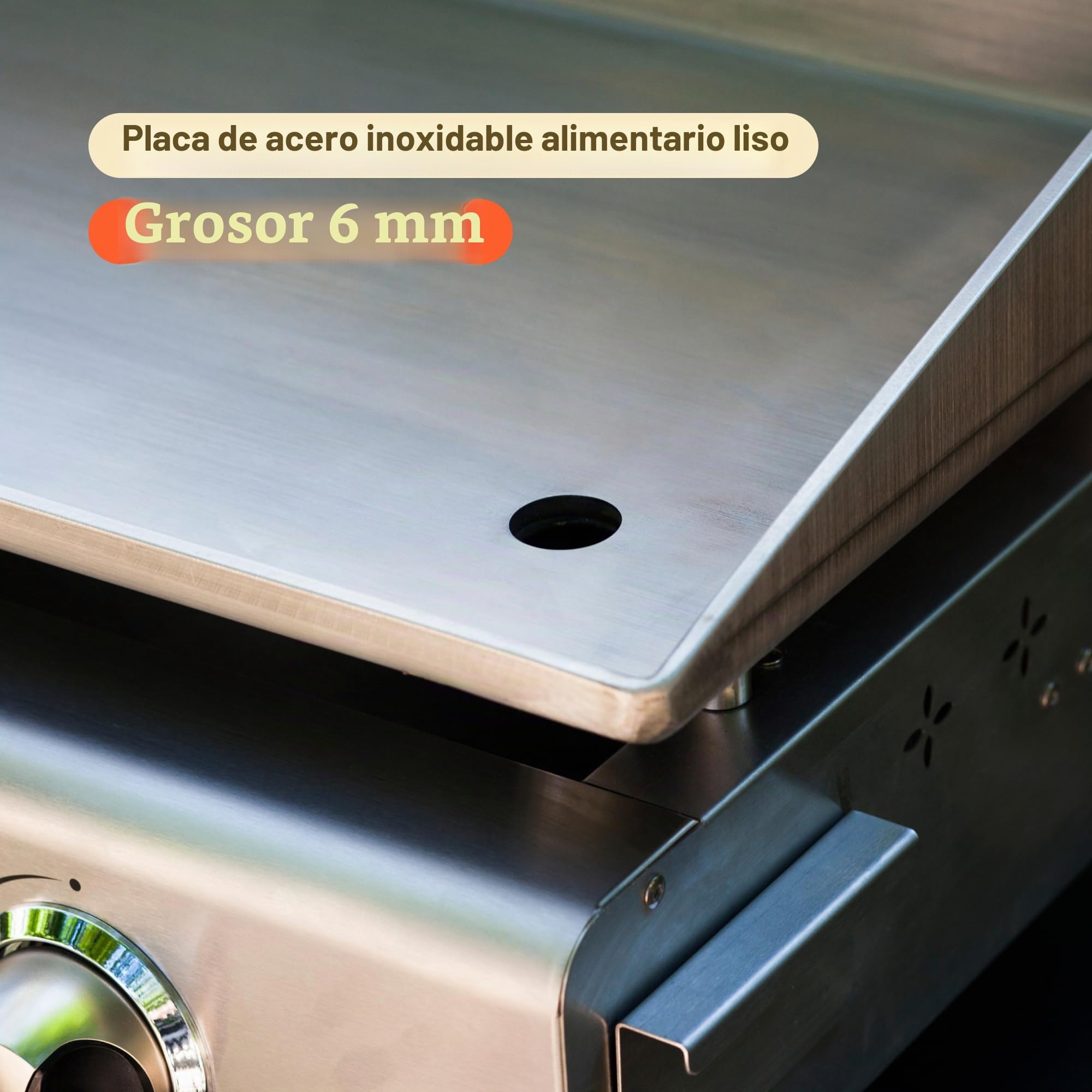 Plancha Gas Inox Placa de acero inoxidable macizo 6 mm de espesor Bandeja de cocción Semi Profesional (3 + Accesorios)