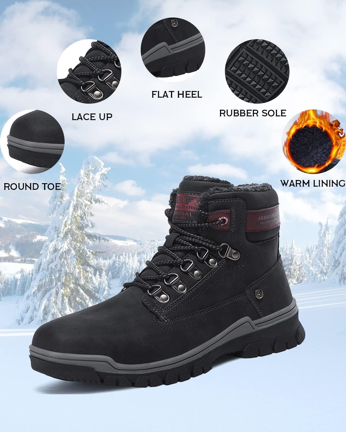 ARRIGO BELLO Stivali Uomo Invernali Scarpe Inverno Calda Foderato Montagna Antiscivolo Trekking Boots Scarponcini Neve Taglia 41-46EU