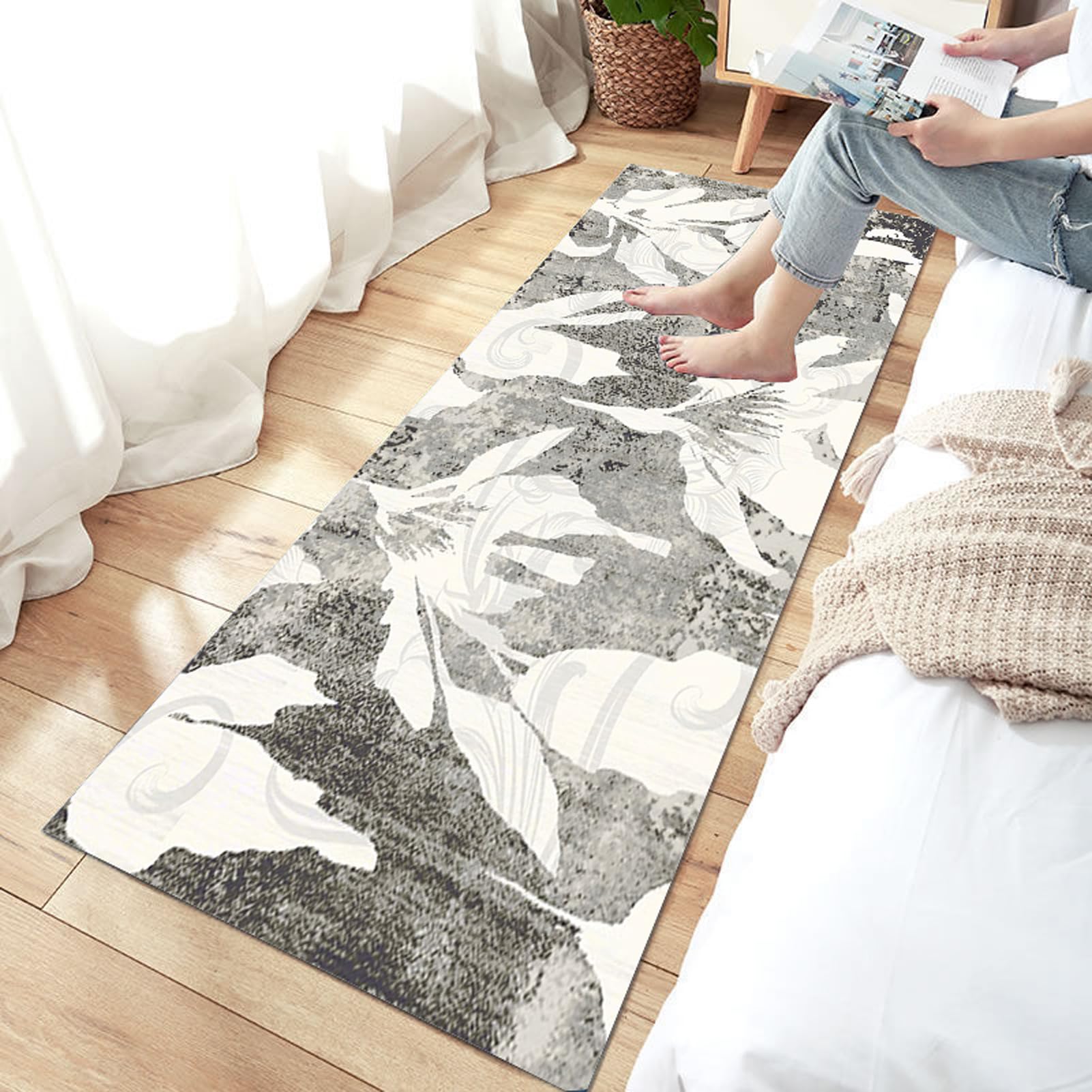 Tappeto Cucina Grigio bianco Antiscivolo Tappeto Corridoio Passatoia Antiscivolo Lavabile Tappeto Durevole Tappeti Runner Lungo Moderno Tappeto 70x250cm Per Cucina,Camera,Soggiorno Ingresso