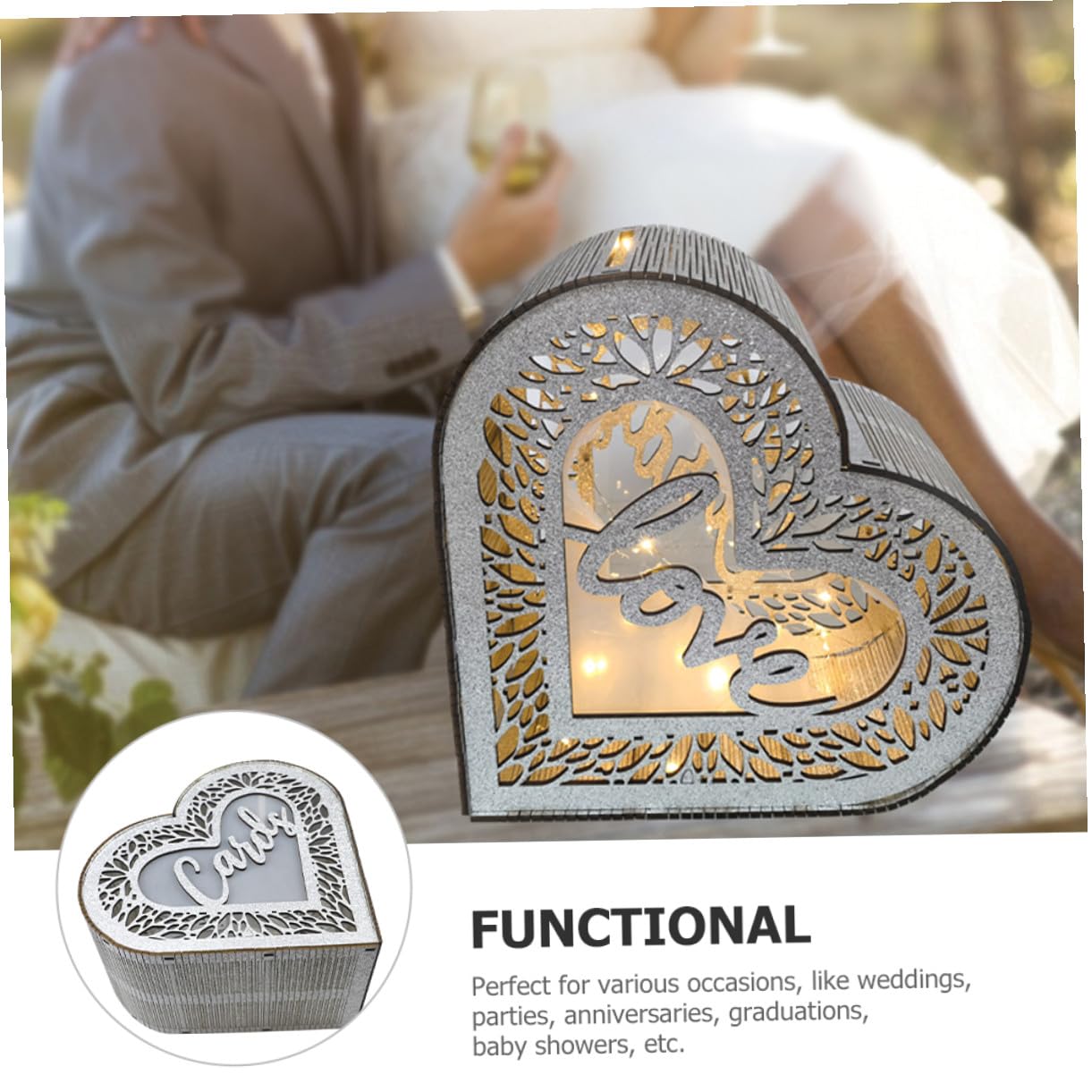 NUOBESTY Scatola di Legno Cuore Traforato per Biglietti di Benedizione, Porta Carte e Buste per Matrimonio e Anniversario, Decorazione Elegante per Festa e Ricevimento, Design Cavo Facile