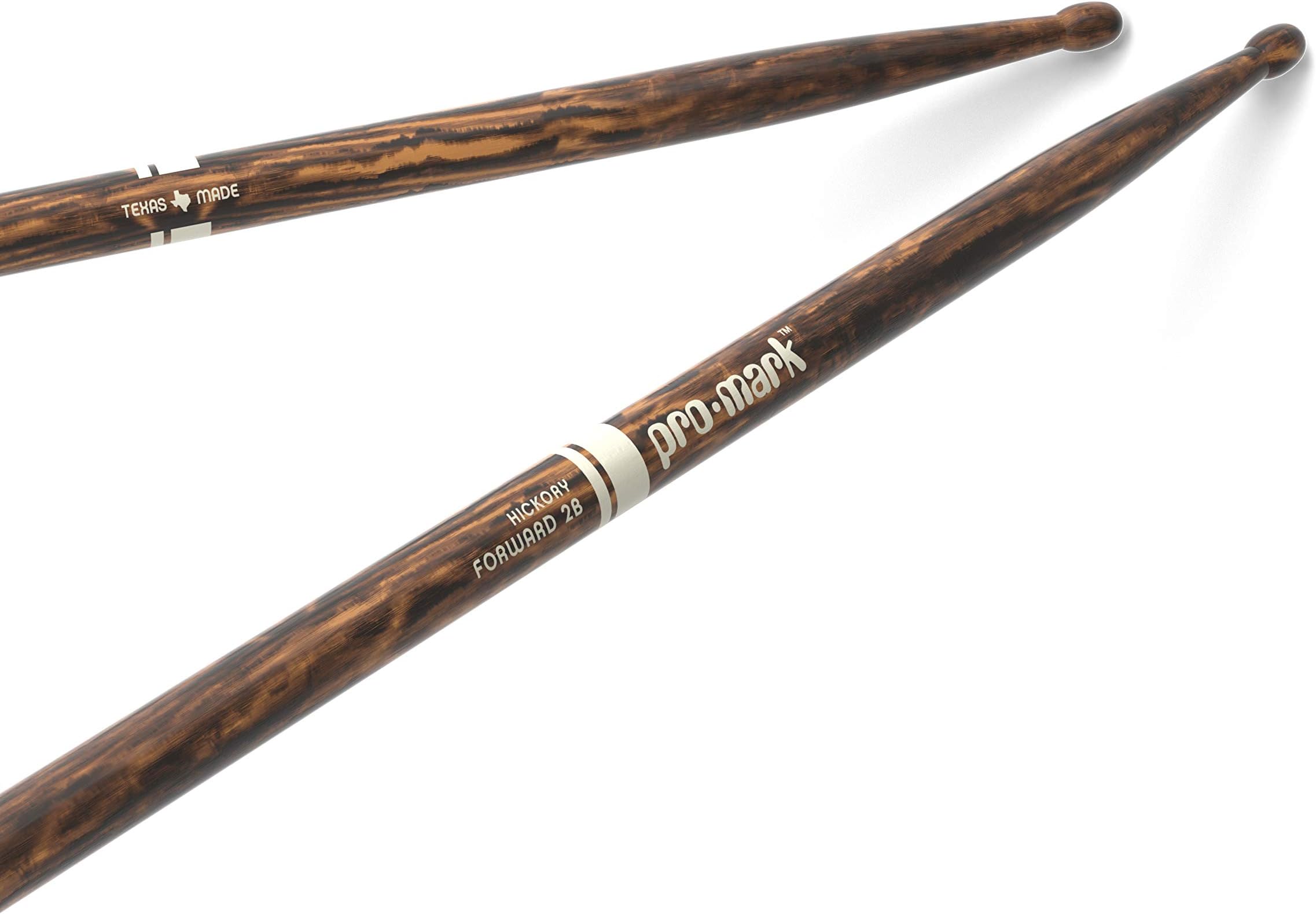 Drum Sticks - Classic Forward Drumsticks - FireGrain For Playing Harder, Longer - No Excess Vibration - Lacquer Finish, Oval Wood Tip, Hickory Wood - 1 Pair, 2B