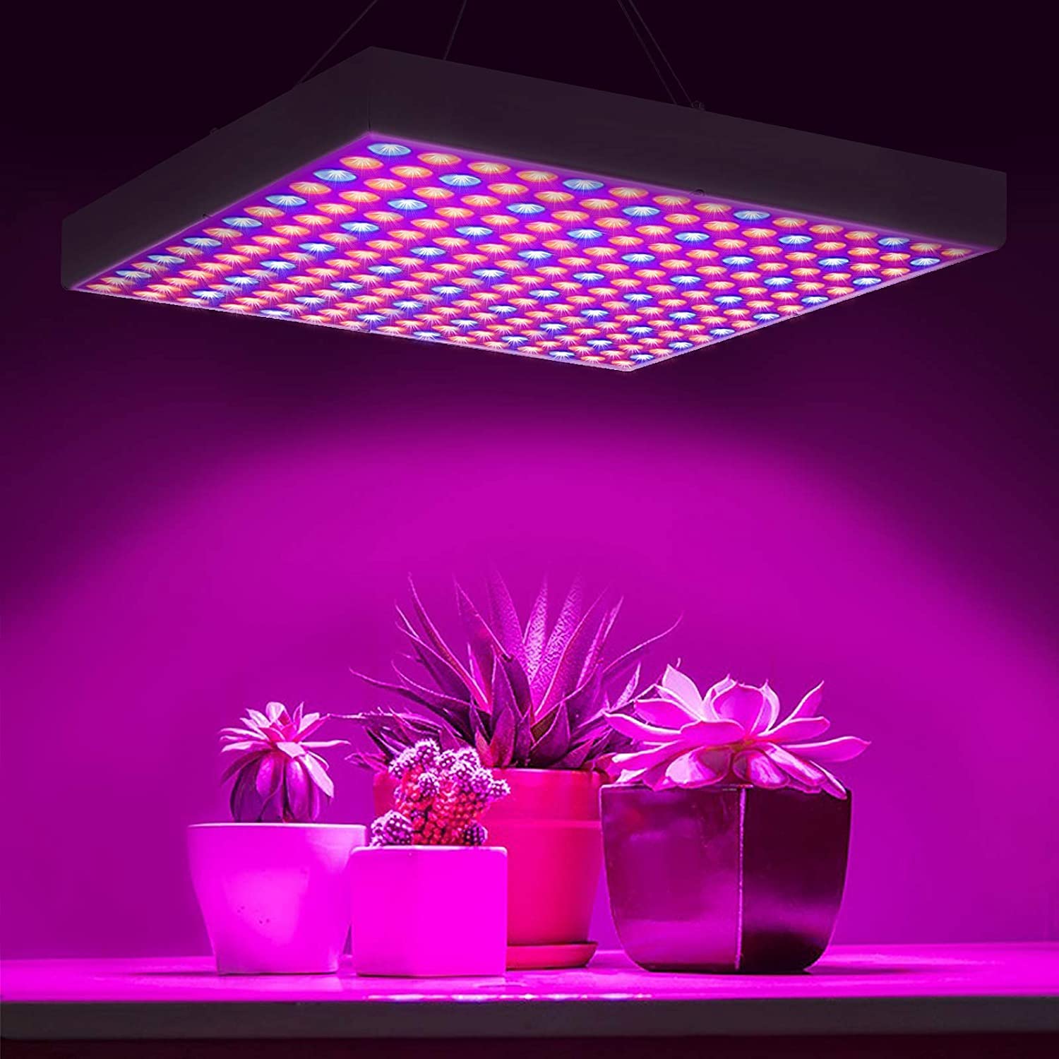 Aufun 2x 45W LED Pflanzenlicht vollspektrum Grow Pflanzenlampe 225 LEDs Rot & Blau LED Pflanzen Wachstumslampe Innengarten Pflanze Wachsen Licht Hängeleuchte, 310 * 310 * 35mm(2 Stück)