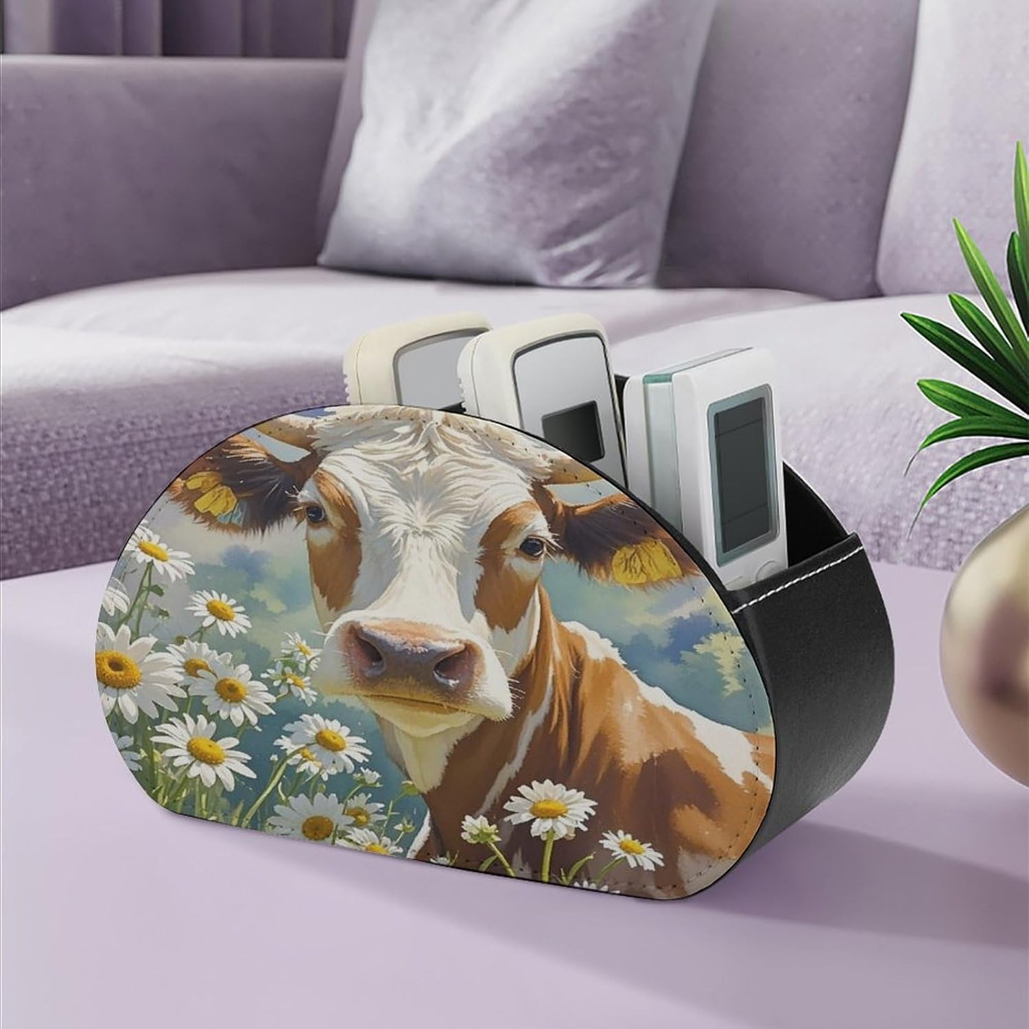 Personalized PU Leather Remote Control Holder with 5 Compartments image 5