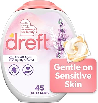 Dreft Laundry Detergent Pacs, Lightly Scented, Lavender, For Baby and Family, XL Pacs, 45 Count