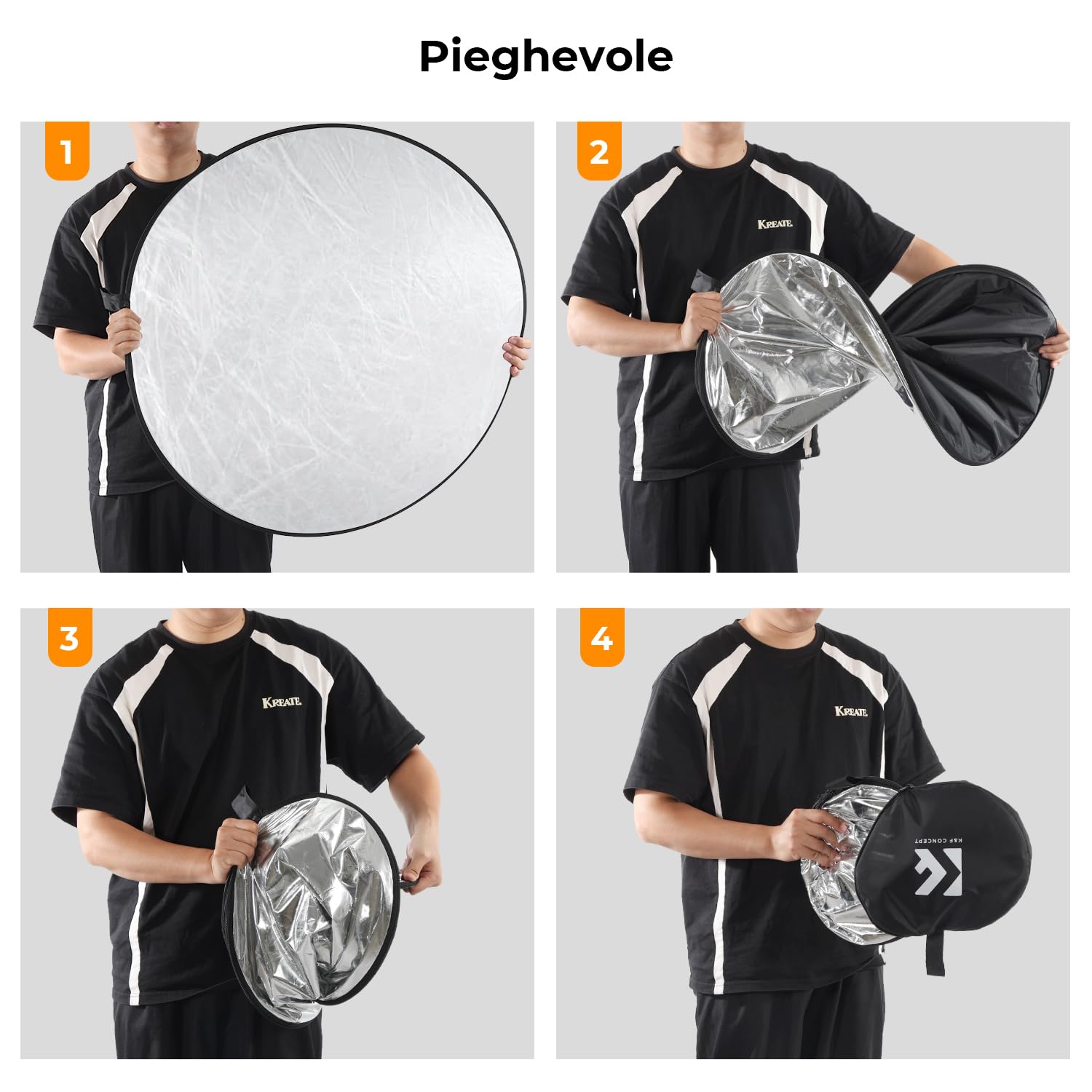 K&F CONCEPT 5-in-1 Riflettore di luce 43" (110 cm) Diffusore Fotografico Pieghevole Portatile per Studio e Illuminazione Esterna Oro Argento Bianco Nero Traslucido