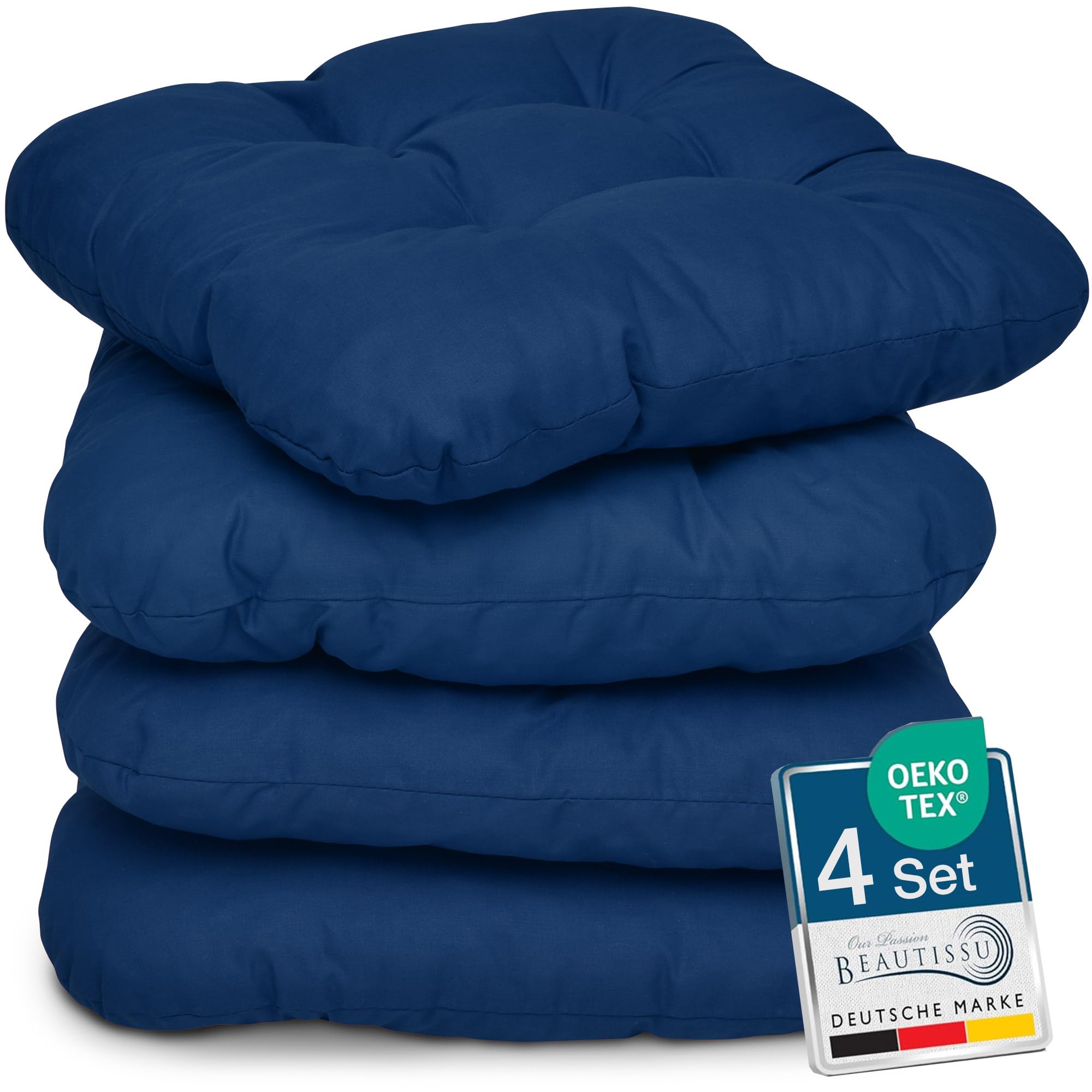 Beautissu Lisa Set de 4 Coussins 40x40 cm – Coussin de Chaise d'extérieur et d'intérieur 40x40 cm, Coussin Souple pour Les chaises de Jardin, Coussin en Mousse de 8 cm - Bleu foncé