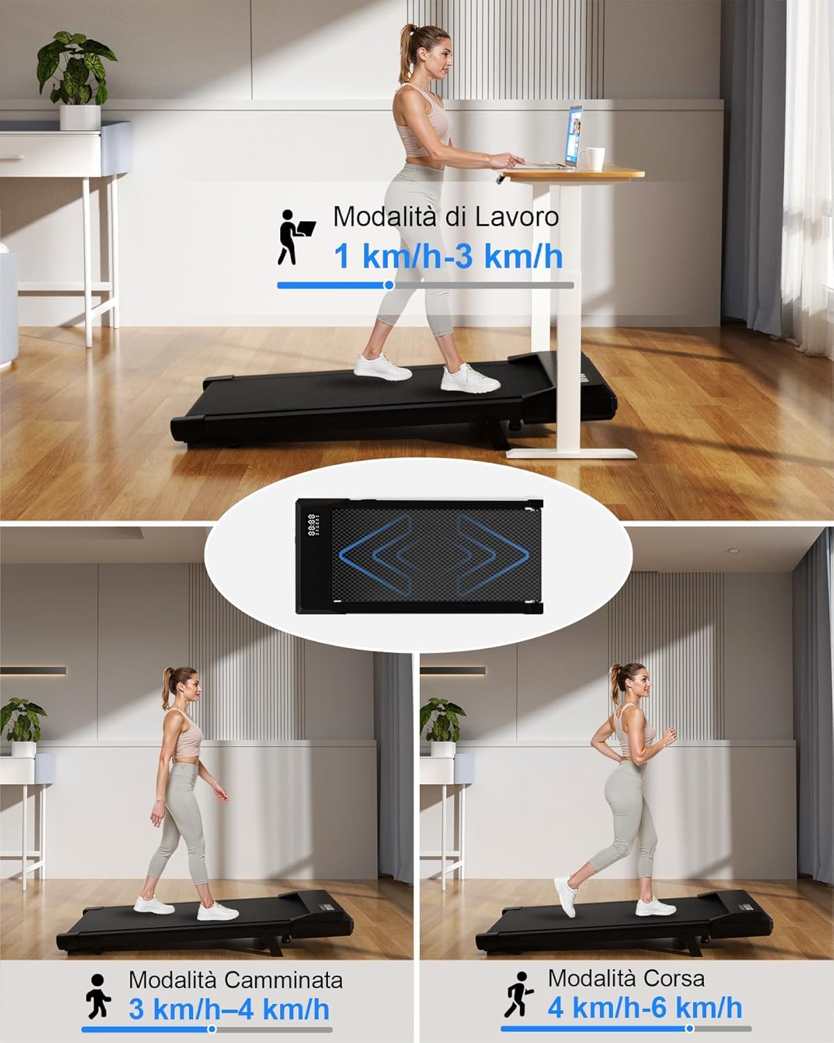 Copant Tapis Roulant Salvapazio Elettrico con Inclinazione 6%,1-6 km/h Tapis Roulant Pieghevole,2.5CV Walking Pad con APP Controllo Corsi di Allenamento, Massima di 136 kg per Casa o Ufficio