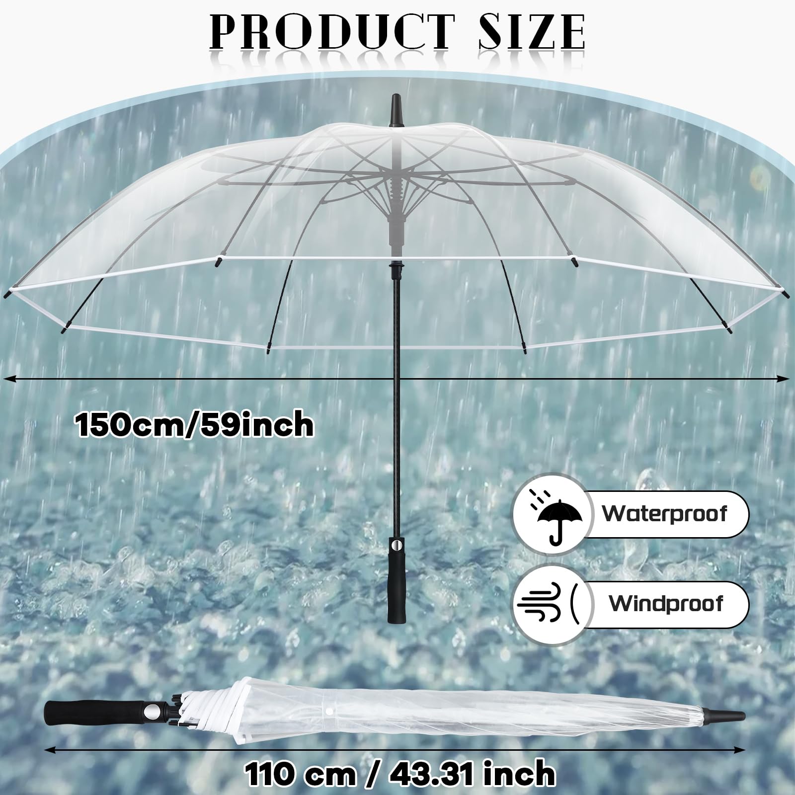 Weewooday 2 Pezzi Ombrelli Trasparenti Grande XXL Automatico Elegante con Pulsante Ombrello da Sposa Antivento Impermeabile para Partner
