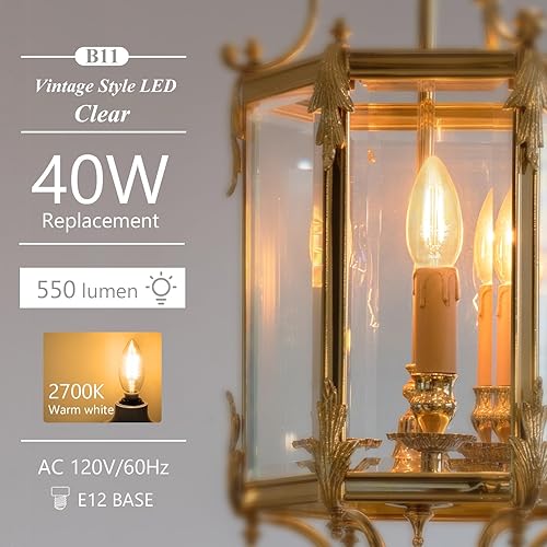 Miniatura 10 de DiCUNO Bombilla LED de candelabro E12 equivalente a 40 W, 550 lúmenes, blanco natural 4000 K, bombilla de filamento LED transparente B11 de 4 W, no