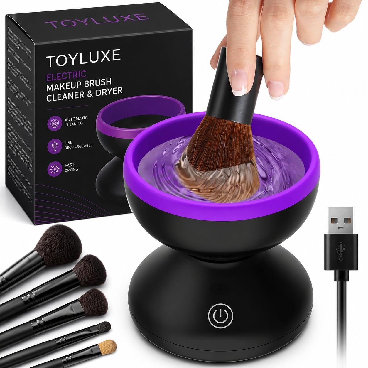 Electric Makeup Brush Cleaner,Make Up Brush Clean Machine,Brush Cleaning Mat,Automatic Cosmetic Paint Brush Cleaner Spinner,Christmas Stocking Stuffers Gifts For Women Girlfriend Wife-image-17