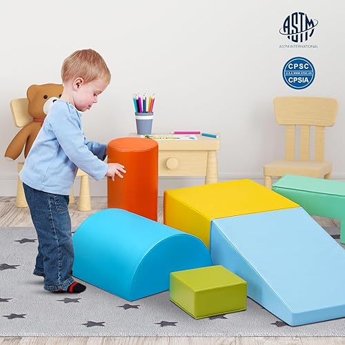 Miniatura 5 de Wesfital Juguetes de escalada para niños pequeños de 1 a 3 años, 6 piezas de actividades de escalada y gateo en interiores, bloque de espuma suave y