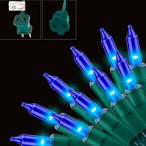 19.6ft Green Wire Blue String Lights, 100 Count Incandescent Christmas Lights (Blue, 100 Lights)