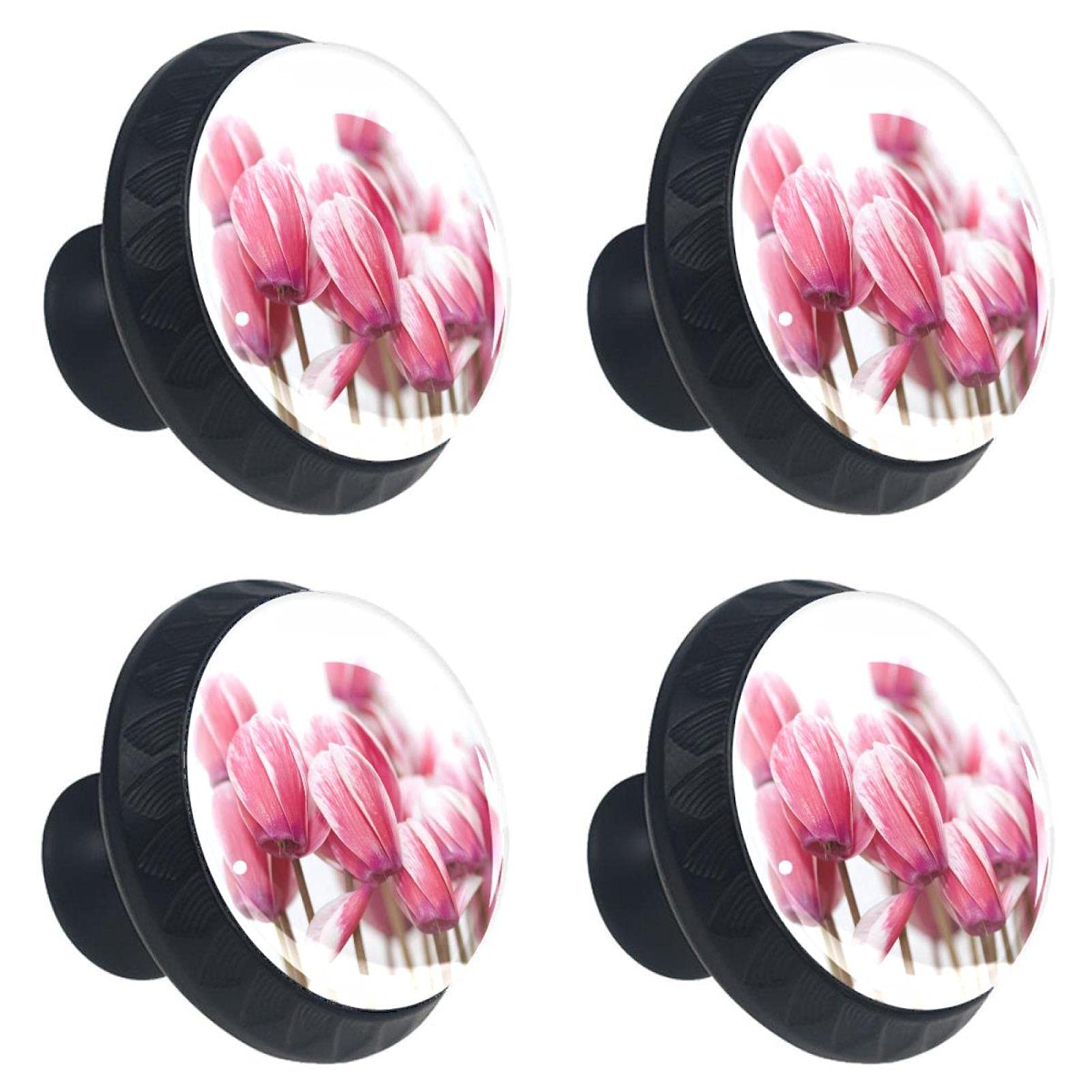 Boutons de tiroir tulipes roses en cristal (lot de 4) pour rénover une armoire