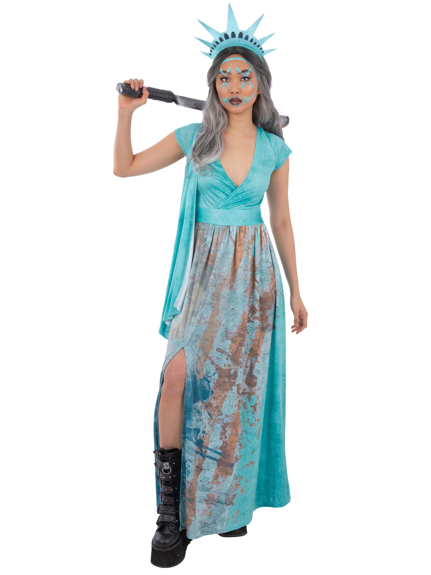 Smiffys Lady Liberty Costume Dress and Headpiece Women’s Halloween Fancy Dress Outfit Statue of Liberty Horror Costume, Large