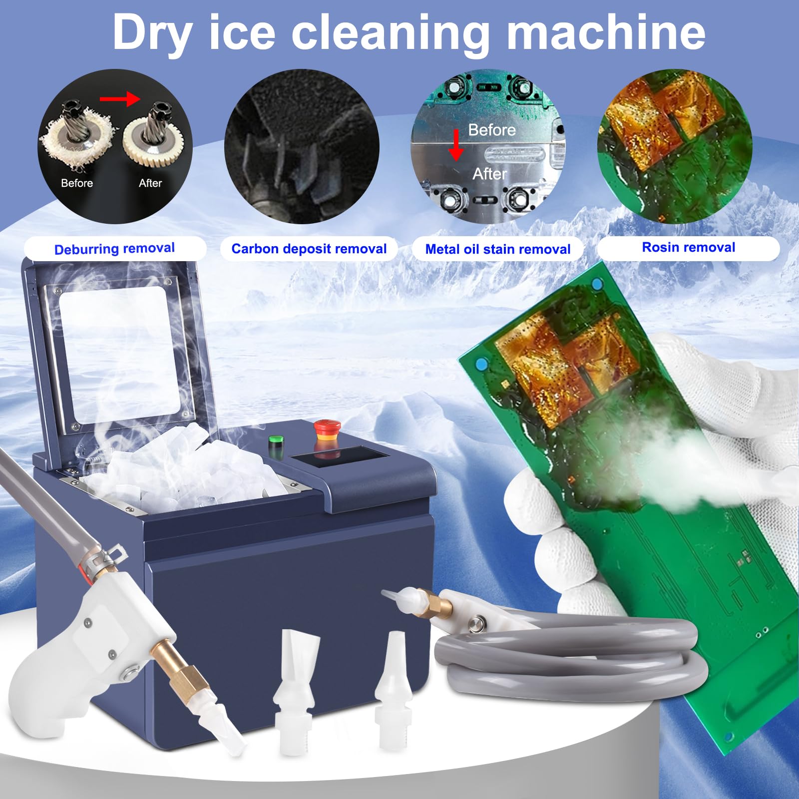 Macchina per Pulizia a Ghiaccio Secco Portatile, Sabbiatrice a Ghiaccio Secco per Rimozione Ruggine su Attrezzature Industriali e Stampi,Pulitore ad Aria Compressa per Depositi Carboniosi su Motori,CE