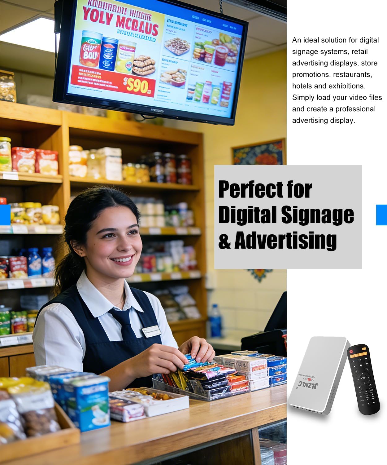 4K Ultra HD Media Player & HDD Enclosure 2-in-1,Digital Signage, Play H.265/HEVC H.264/AVC MP4 MKV Videos,MP3 Music,JPG Photos,Auto Playback and Resume,Supports HDDs,USB/SD Card,4k HDMI,Analog AV.