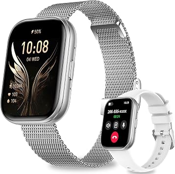 Smart Watches for Women Answer/Make Calls, 1.75" HD Fitness Tracker with 120+ Sports Modes Heart Rate SpO2 Sleep Stress Monitor, IP68 Waterproof Smartwatch for Android & iPhone Silver