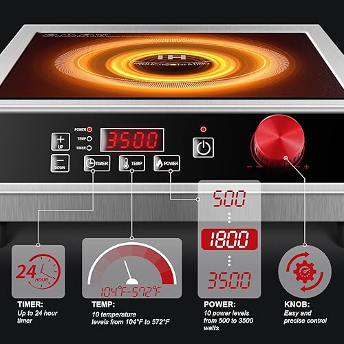 Miniatura 4 de Placa de inducción comercial de 3500 W, 220 V  240 V, potente quemador de inducción eléctrico, estufa eléctrica de encimera con sensor digital,