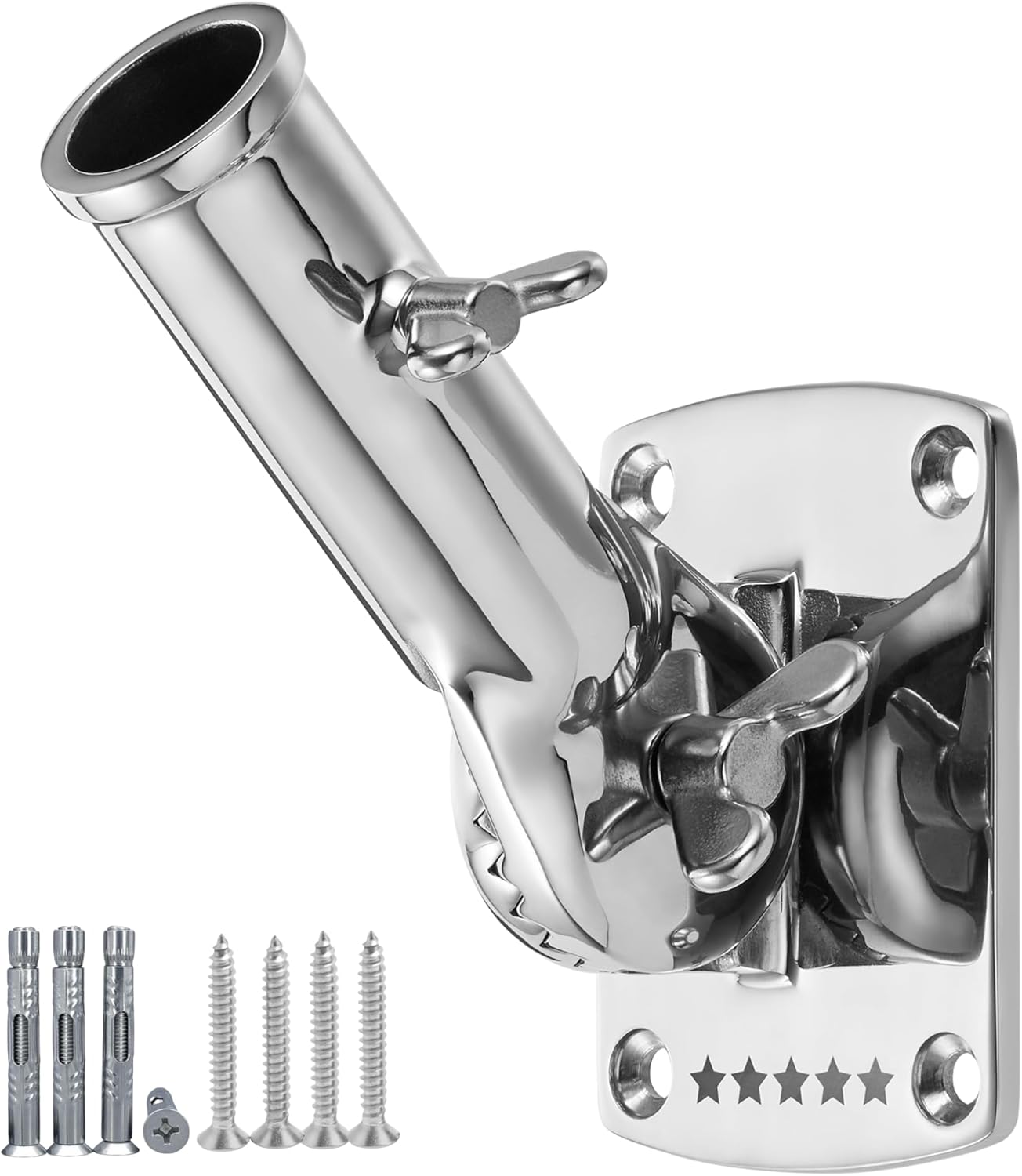 316 Stainless Steel Heavy Duty Flag Pole Holder, 180° Adjustable Concrete Flag Pole Holder for House Outside, USA Wall Brick Flag Pole Bracket, Outdoor Flag Mount, Mirror Polishing,1 Inch