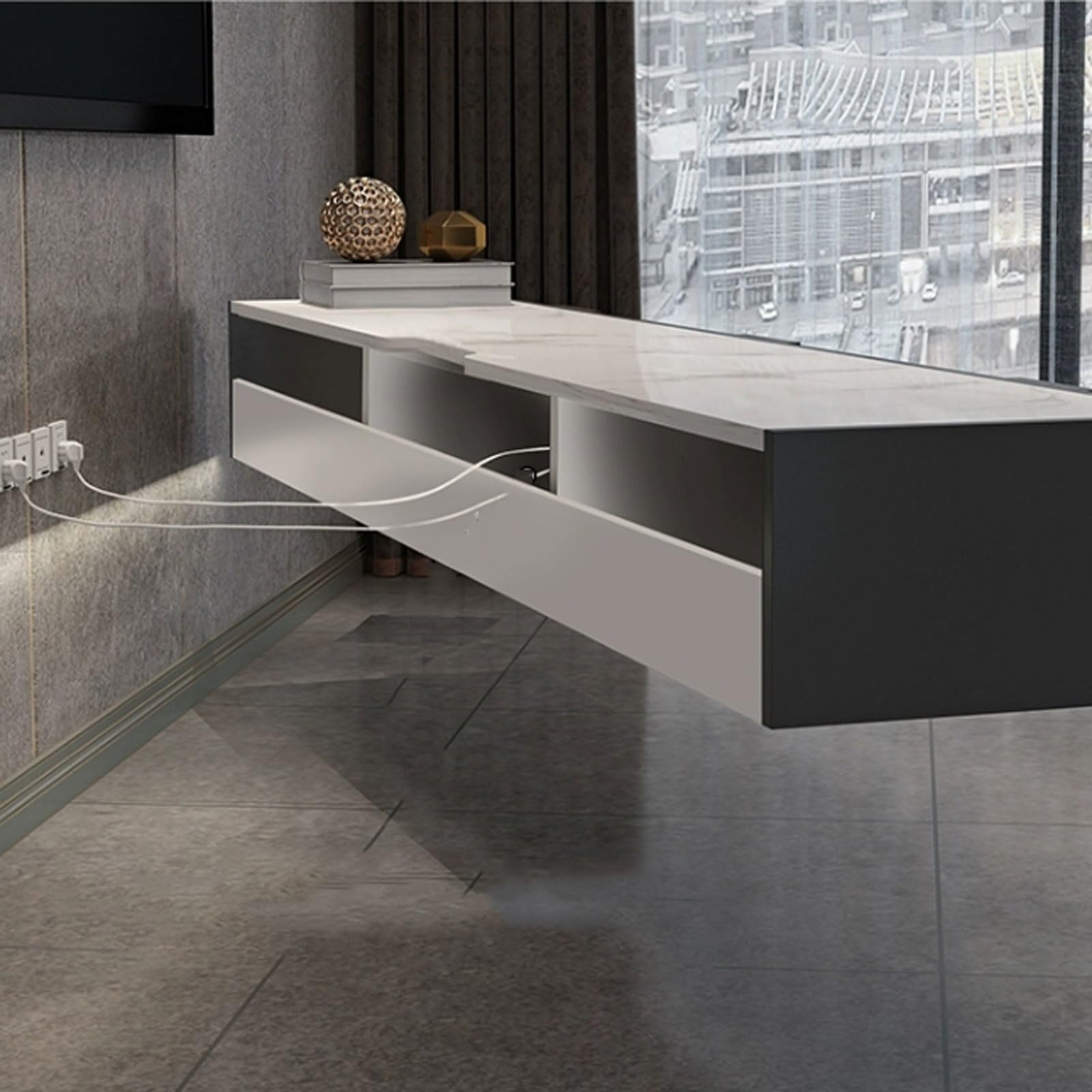 Mueble de TV de pared, Soporte flotante de lujo for TV con mesa de pizarra y puertas de vidrio abatibles, estante flotante de 70,8 pulgadas/78,7 pulgadas for debajo del televisor, centro de entretenim
