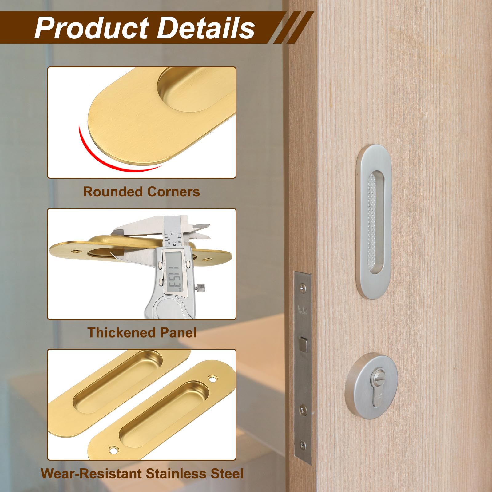 PATIKIL Recessed Finger Flush Pulls 6" Rectangular Pocket Door Handles Sliding Closet Door Pulls Barn Hardware Set including Screws/Sleeve Bolts Home Bathroom Barn Door - Image 3