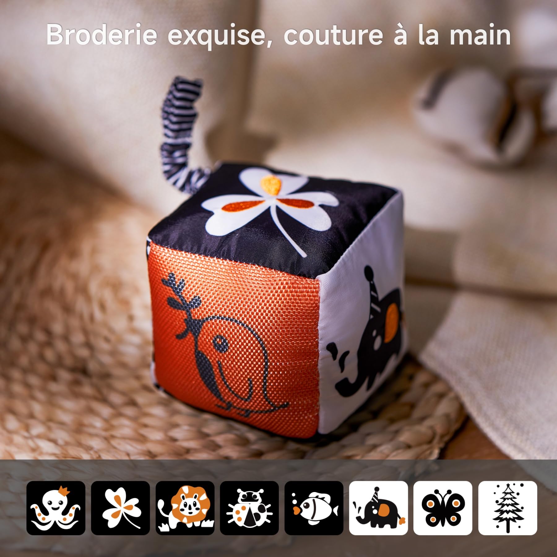 TUMAMA KIDS Jouets pour Poussettes,Noirs et Blancs Hochets en Peluche pour Cadeau de Noël bébé de 0-12 mois