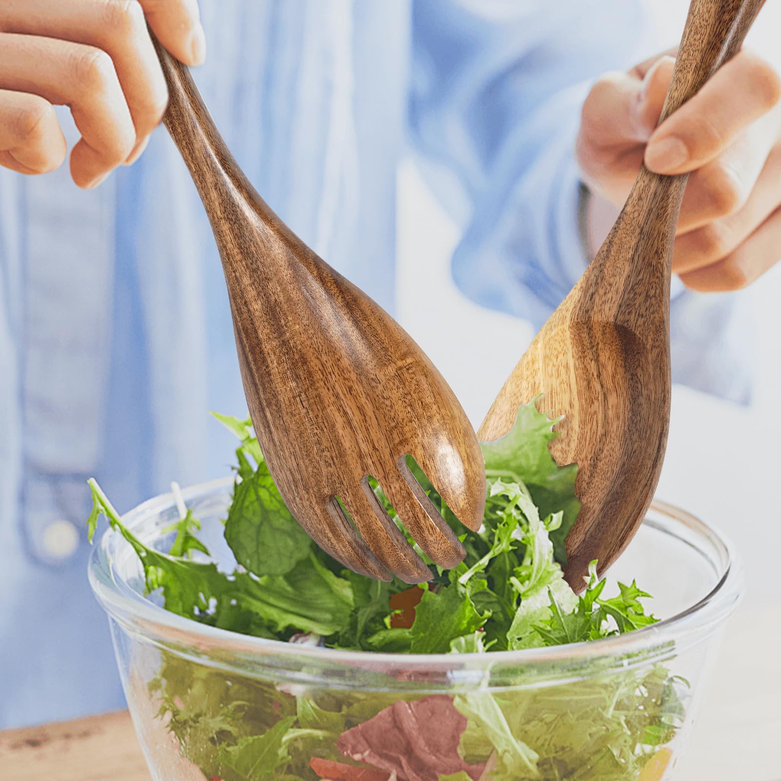 Elegant Salad Servers Set - Wooden Serving Utensils -3