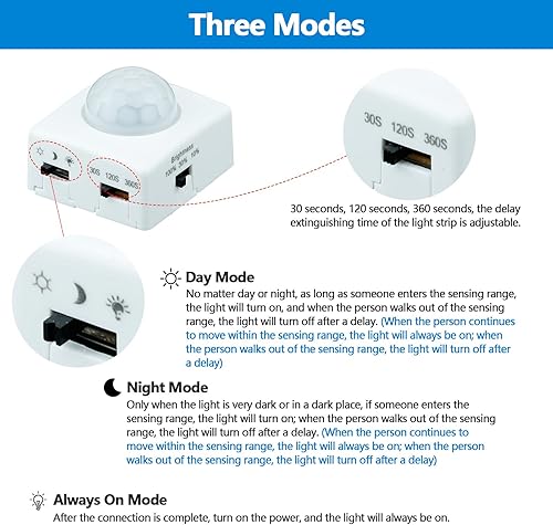 Miniatura 2 de GOMING Tira de luz LED COB con sensor de movimiento, 16.4 pies, blanco cálido, 3000 K, CRI 93+, 3 modos de iluminación, 3 modos de apagado, 3 modos