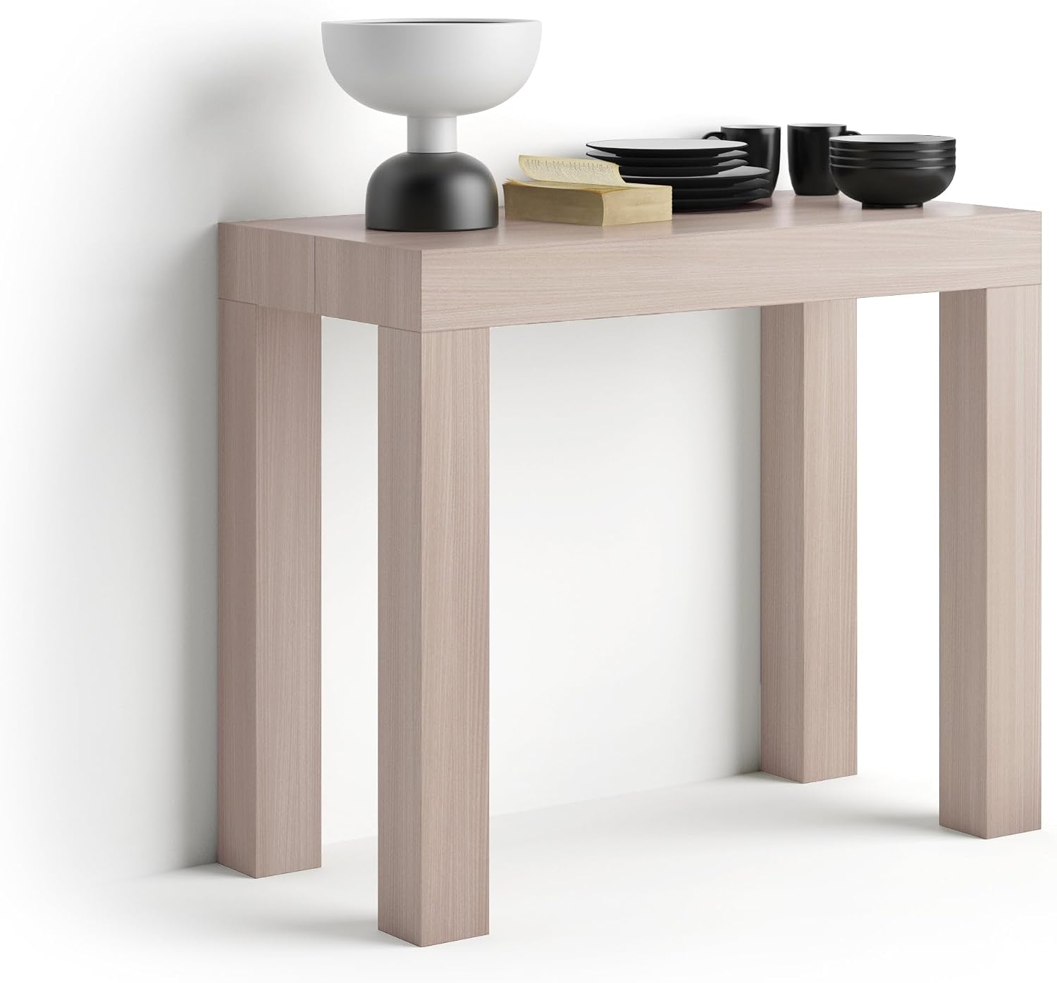 Mobili Fiver, First, Extendable Console Table 17.7(120) x35.4 in, Pearled Elm, for 4-14 People, Space Saving Dining Table for Kitchen and Living Room, Italian Furniture