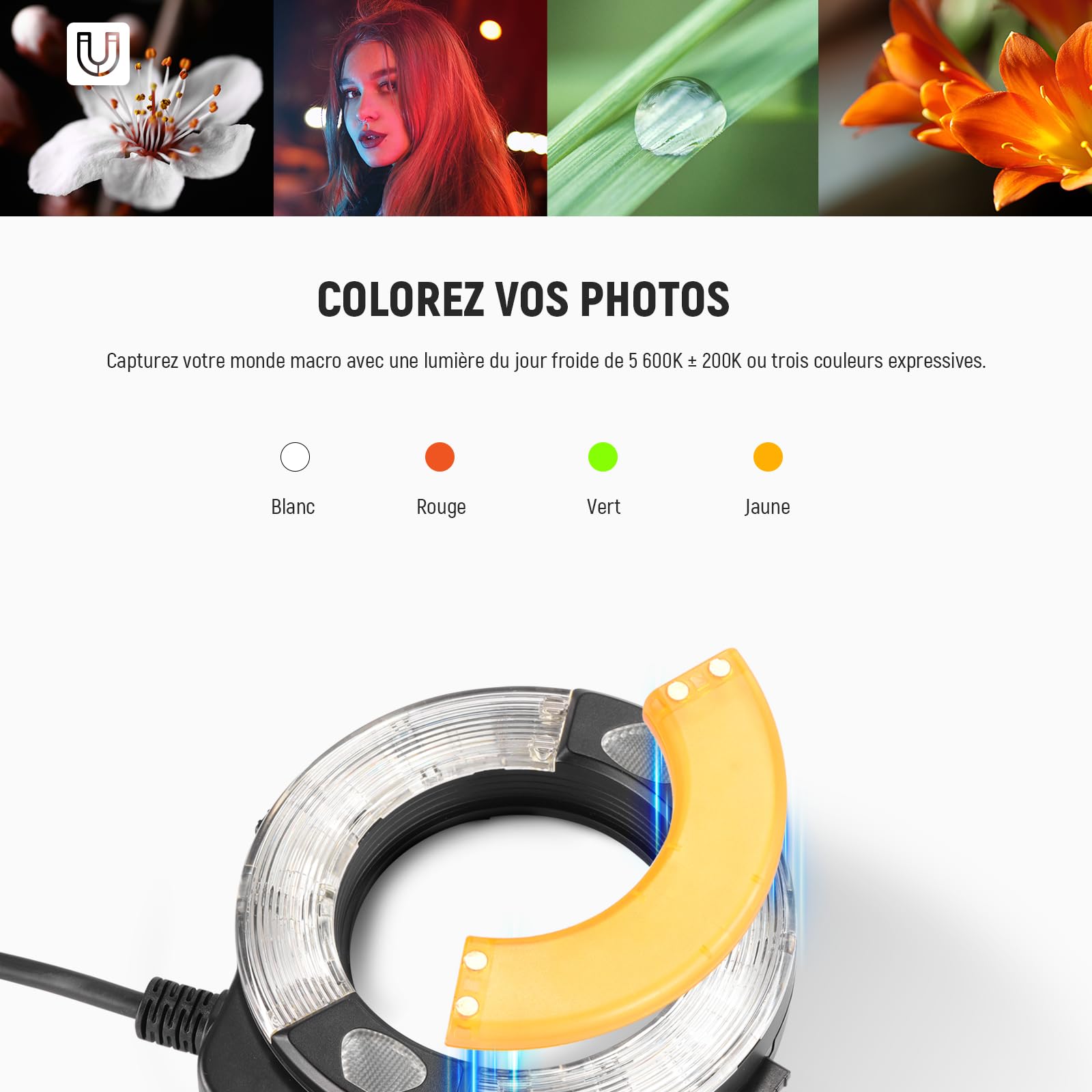 Neewer RF1-S Marco Ring Flash Lumineux Compatible avec Appareil Photo Sony, éclairage 76 W GN15 5600 K TTL, Sortie 1-1/128 Avant et arrière, Anneaux adaptateurs d'objectif en Gel de Couleur