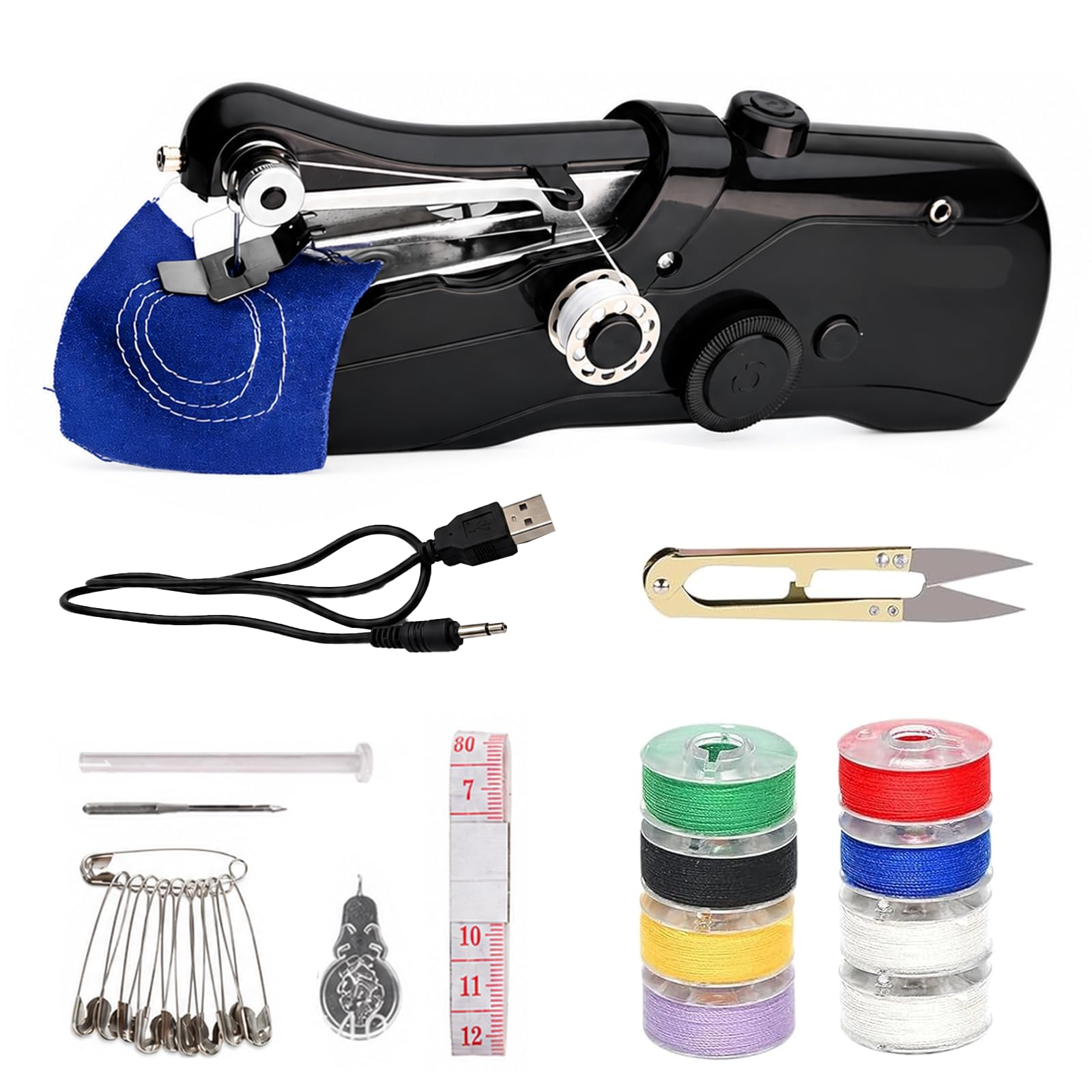 Handheld Sewing Machine, Portable Electric Mini Sewing Machine, DIY Mending Machine Household Sewing Handheld Tool for Beginners Adult for Fabric Clothing