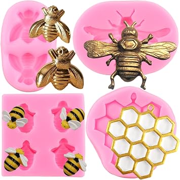 ZiXiang Bumble Bee Silicone Mold Honeycomb Fondant Molds Bee Hive Chocolate Molds For Cupcake Cake Decorating Candy Polymer Clay Gum Paste Set Of 4