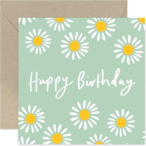 Old English Co. Tarjeta de feliz cumpleaños de margaritas para ella, tarjeta de felicitación de cumpleaños de margaritas pastel para mujeres,