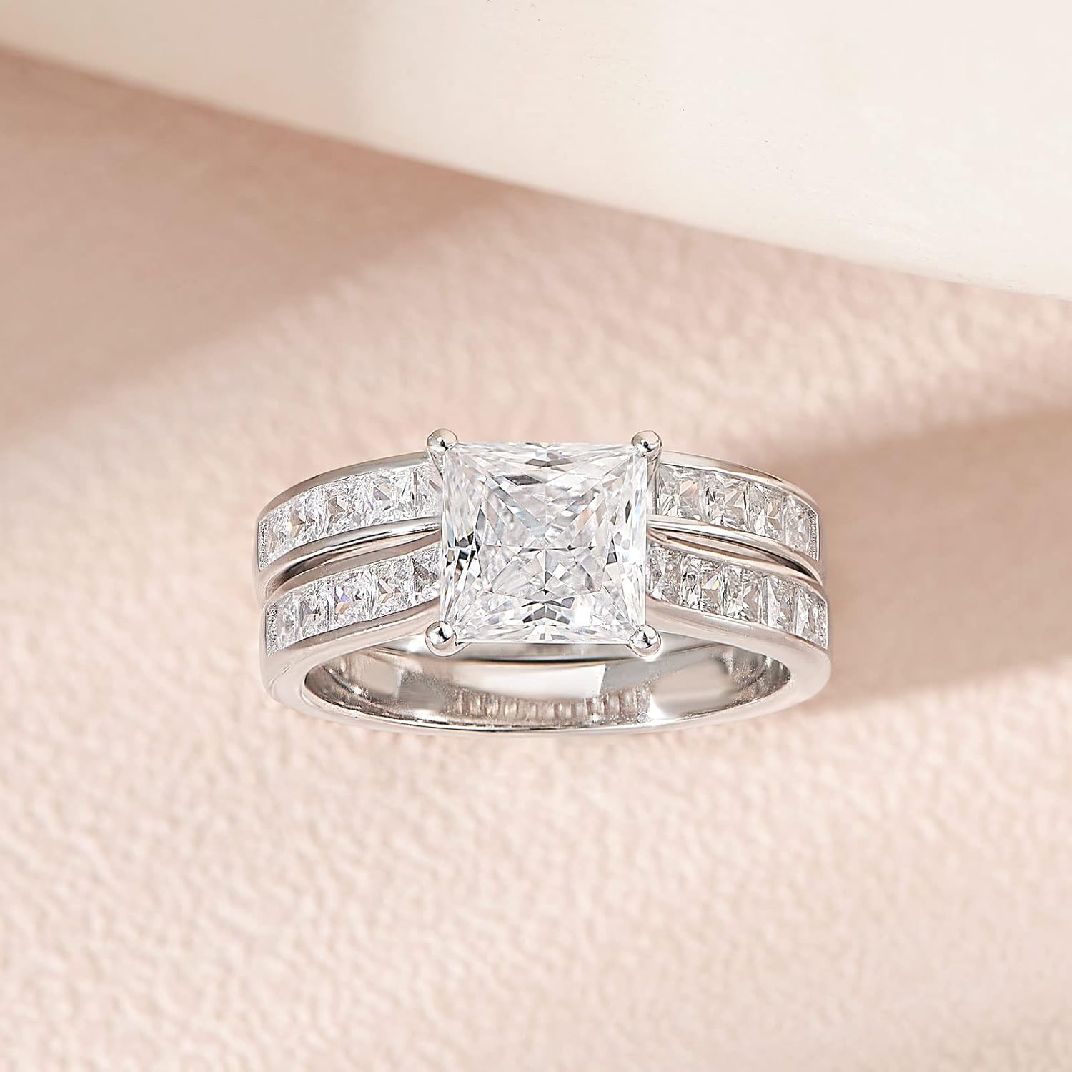 SHELOVES Wedding Ring Set Princess Cut Cubic Zirconia Sterling Silver Engagement Bridal Rings Sz 4.5-13