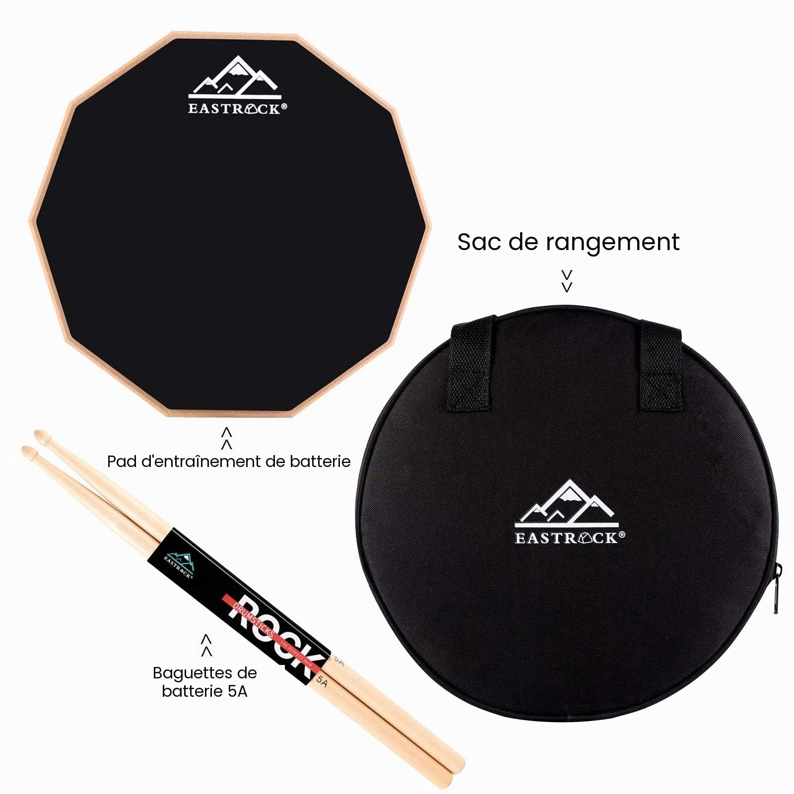 EASTROCK Drum Pad d'entraînement 11 pouces, Silicone Pad Batterie avec Baguettes, Pratique pour Débutants et Mélomanes, Pad d'entraînement à double face avec sac (Noir)
