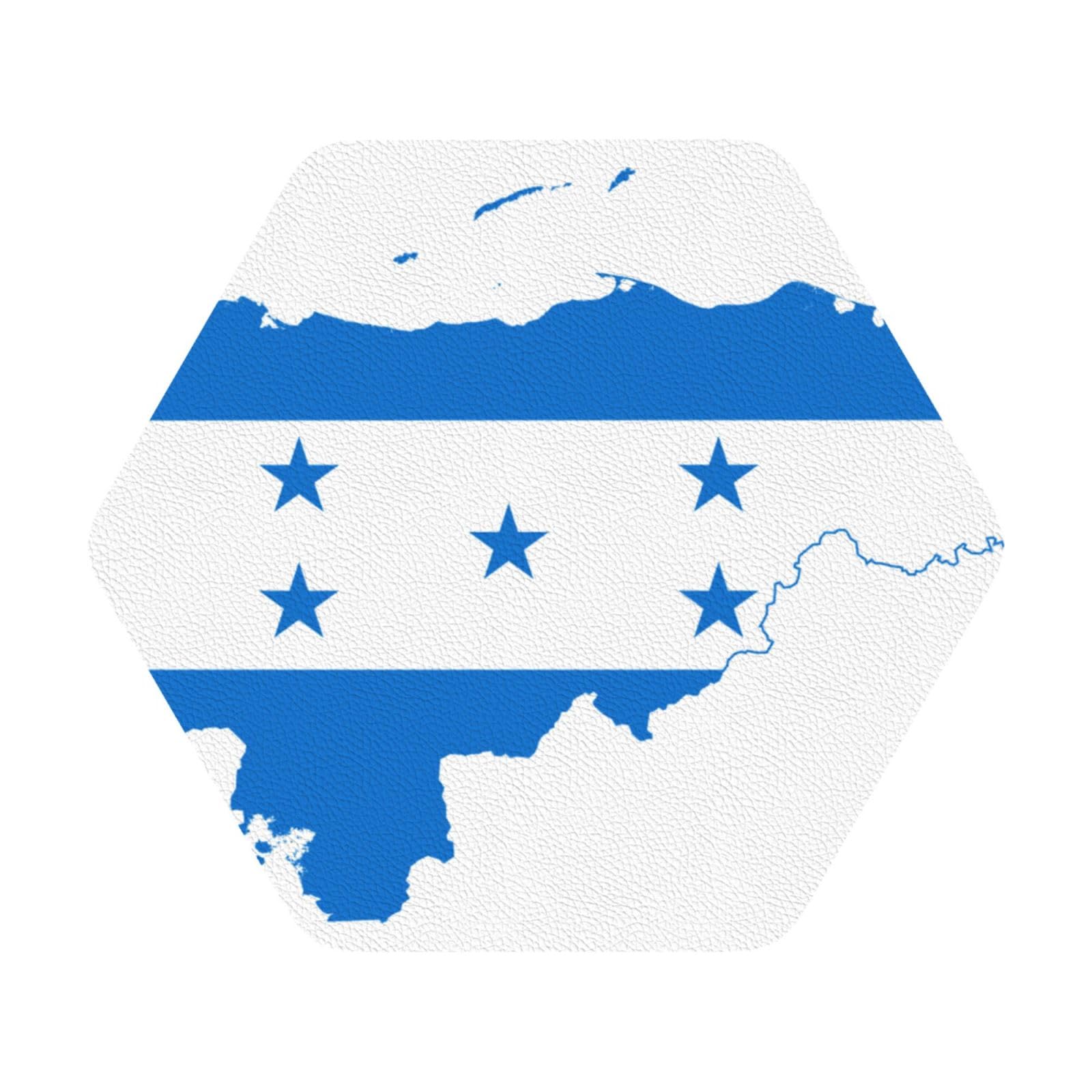 Honduras Flag PU Leather Coasters Set of 6 Hexagon Drink Coasters