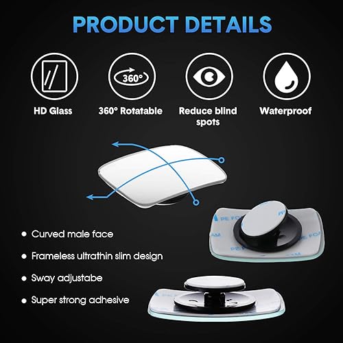 Miniatura 3 de BBTO Espejo retrovisor rectangular convexo, sin marco, ajustable, para el tráfico, de 360 grados, para una imagen más grande