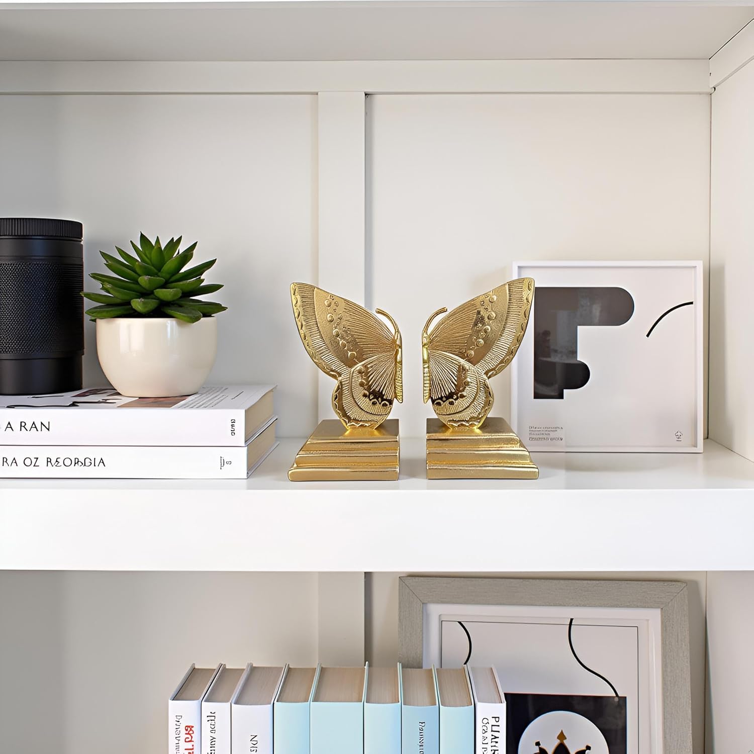 Butterfly Book Ends Decorative Bookends for Shelves, Elegant Butterfly Bookends for Bookshelf Decor, Animal Decorative Book Stoppers for Home Office