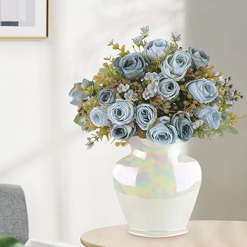 Miniatura 4 de YIRSEDI Flores artificiales de seda, 3 paquetes de rosas falsas, ramo de rosas sintéticas clásicas, arreglos florales, decoración para mesa de boda,