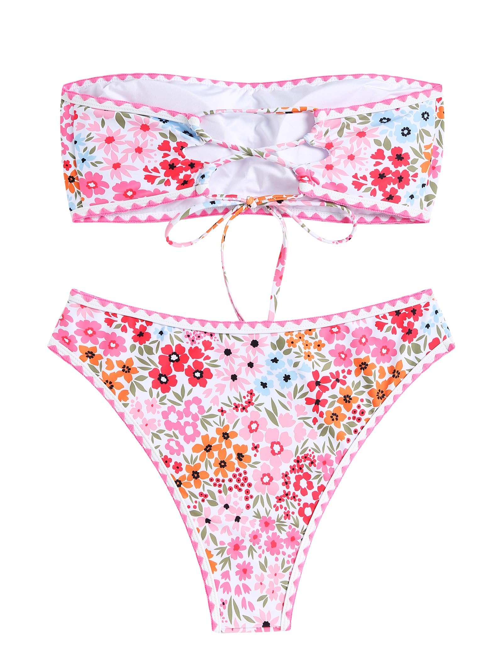 ZAFUL Maillot de bain 2 pièces texturé taille haute avec lacets dans le dos, rembourré, taille basse, pour femme