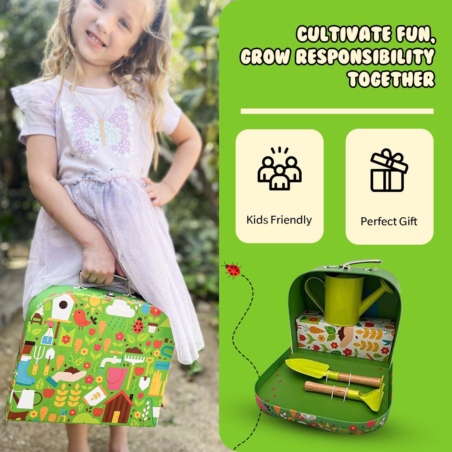 Kids Gardening Set | Kids Gardening Tools | 15 Pcs Toddler Gardening Set with Rake, Shovel, and Small Watering Can for Kids | Gardening Kit with Seeds | Educational Outside Toys for Kids - Image 6
