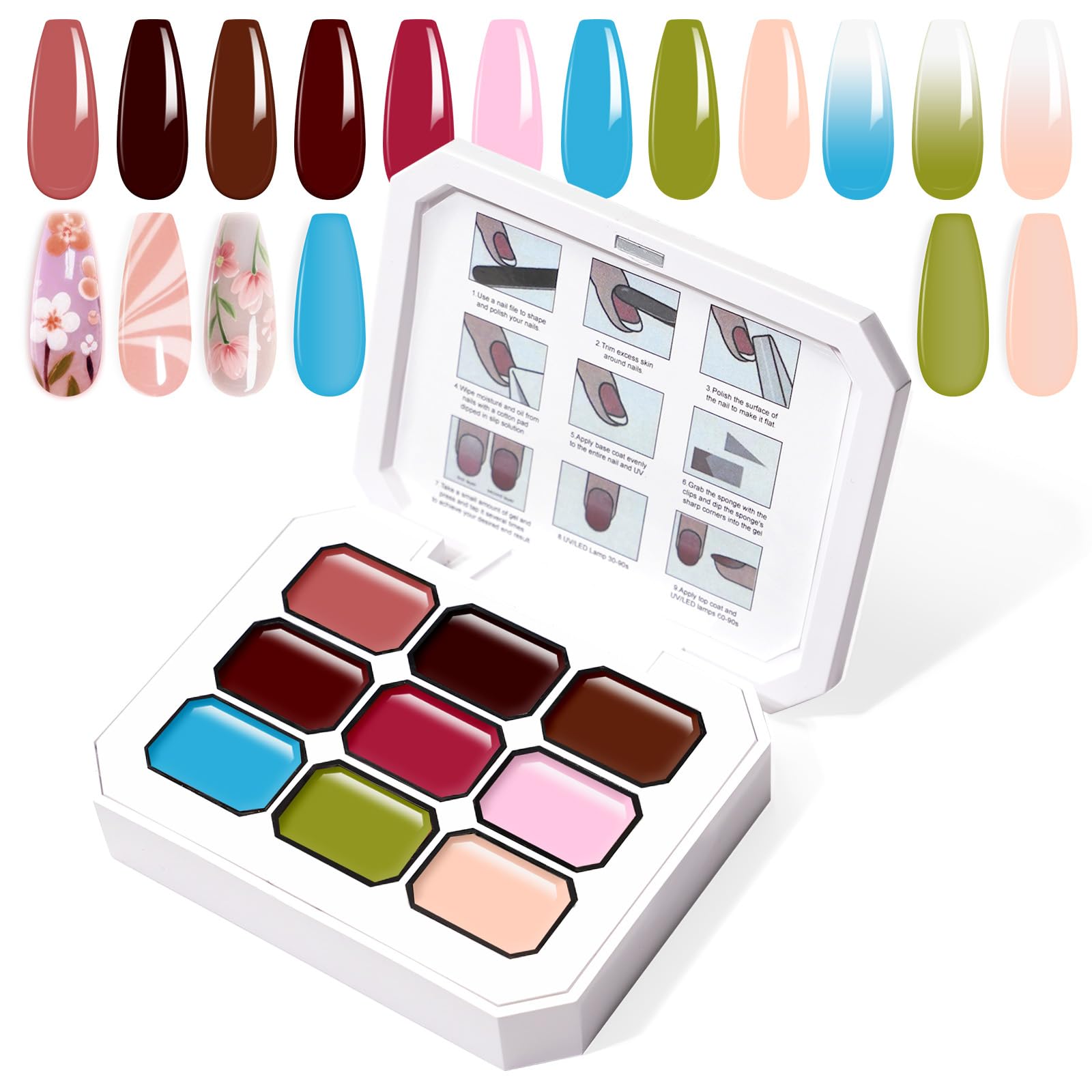U-Shinein Gradient Painting Gel, 9 Colors Ombre Gel Nail Polish for Pigment Pat Nails Aura Nails French Manicure Soak Off UV Long-lasting Home Salon