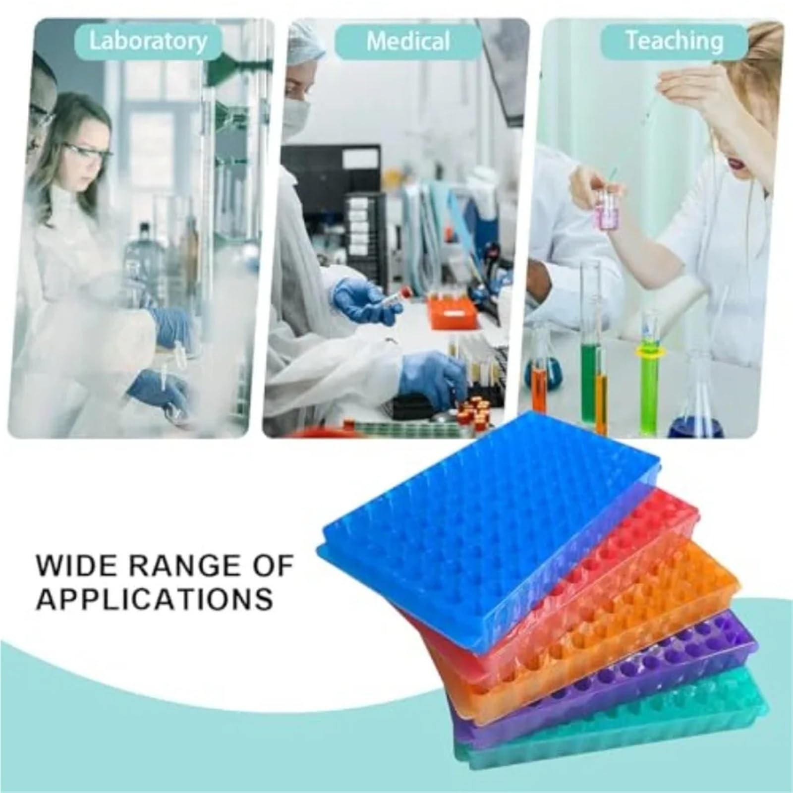 Soporte de tubo de ensayo Prueba de bastidor tubos plástico con doble panel 96 posiciones for microcentrífuga 0,5 ml a 2 y refrigerados 1,8
