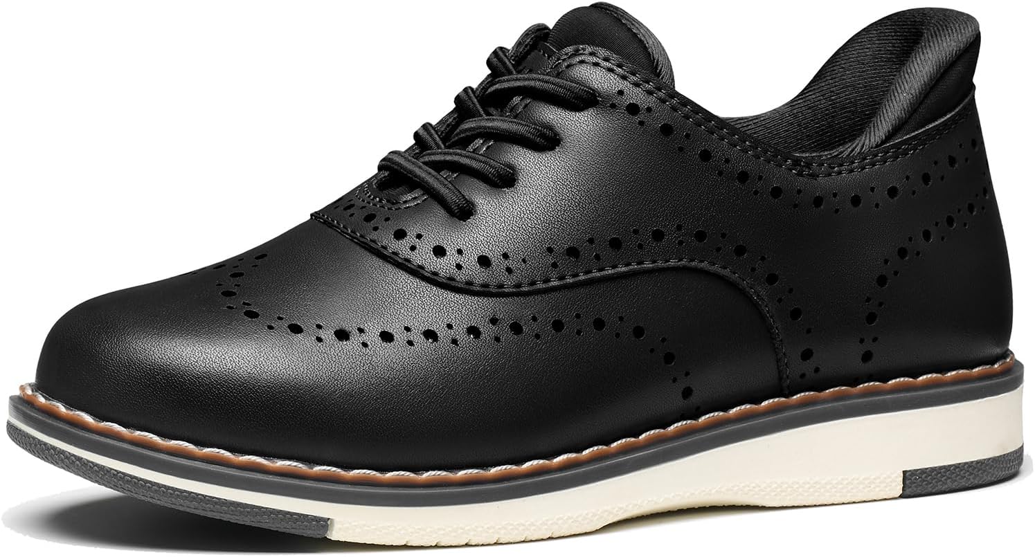 GINNI Boys Dress Shoes Kids Slip On Casual Oxford Sneakers Wingtip Brogue Uniform Formal Shoes for Toddler/Little/Big Kid