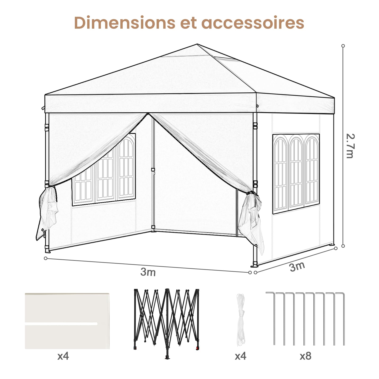 Laneetal Tonnelle Pliante 3x3 Pergola avec Parois Barnum Pop up Beige