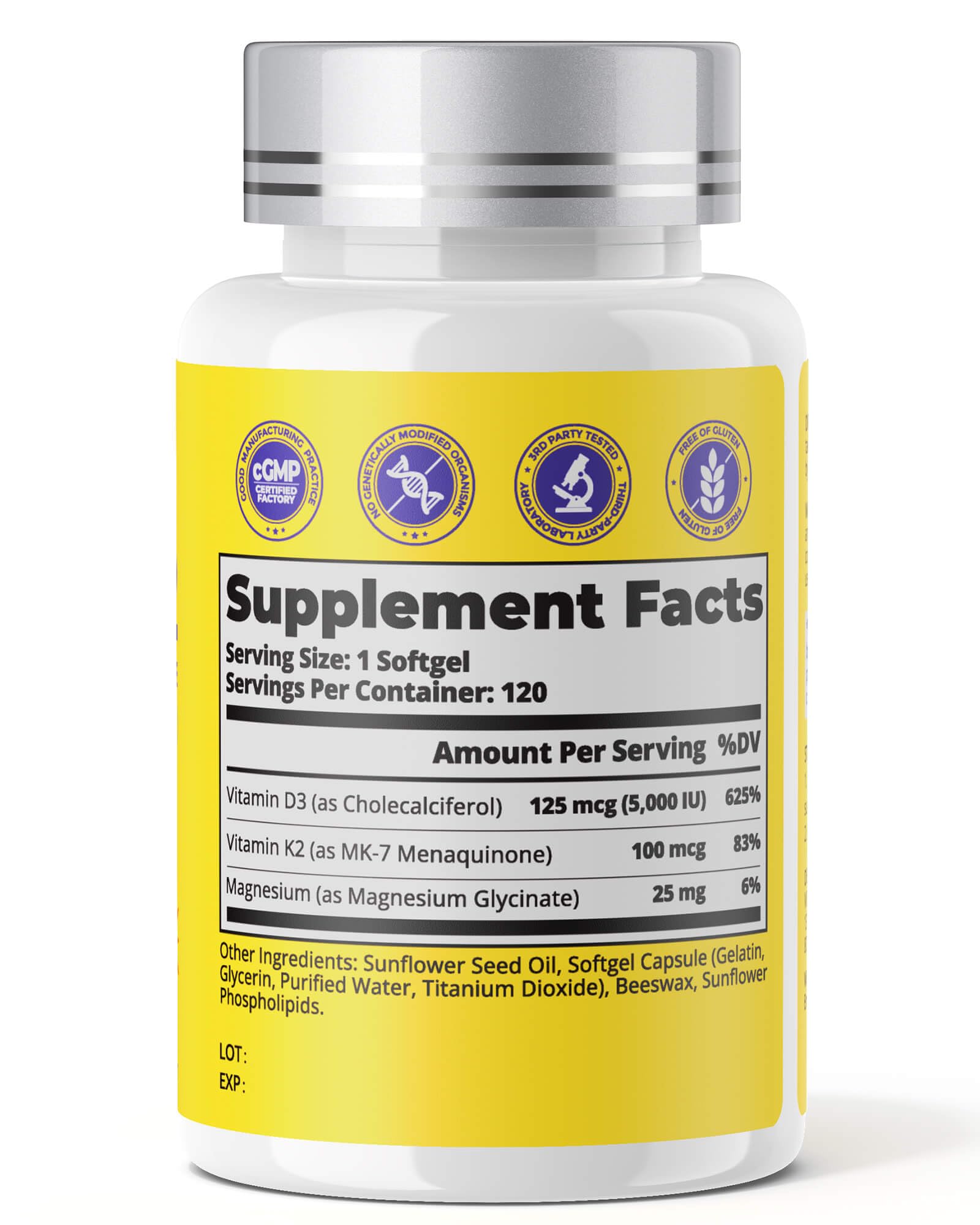 Vitamin D3 K2 MK7 5000 IU Supplement with Magnesium 120 Softgels — Amazon image 9