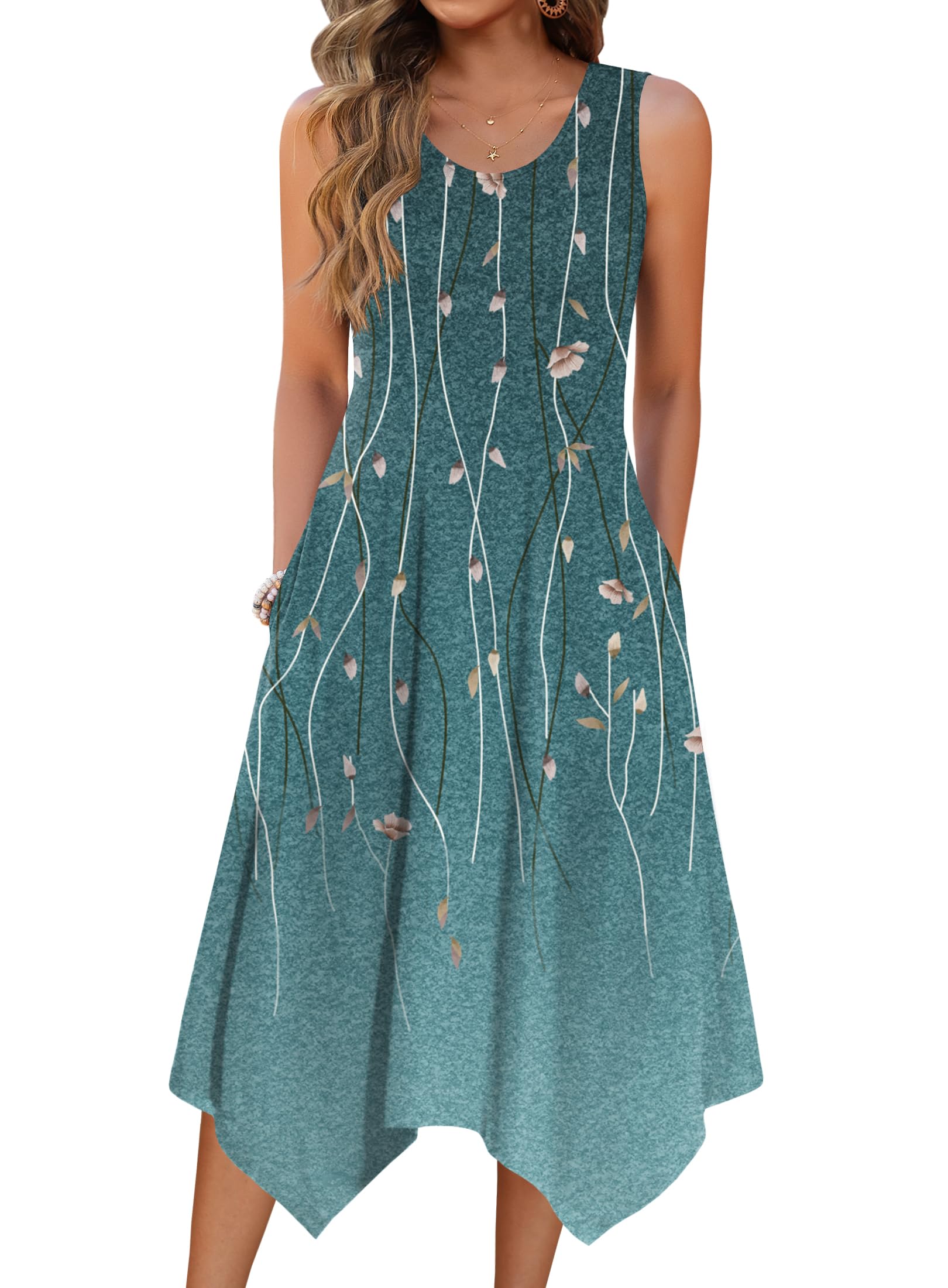 Zeagoo Womens Casual Dress for Summer Tank Dress Loose Flowy Beach Dress with Pockets Hankerchief Flare Midi Sundress 2026